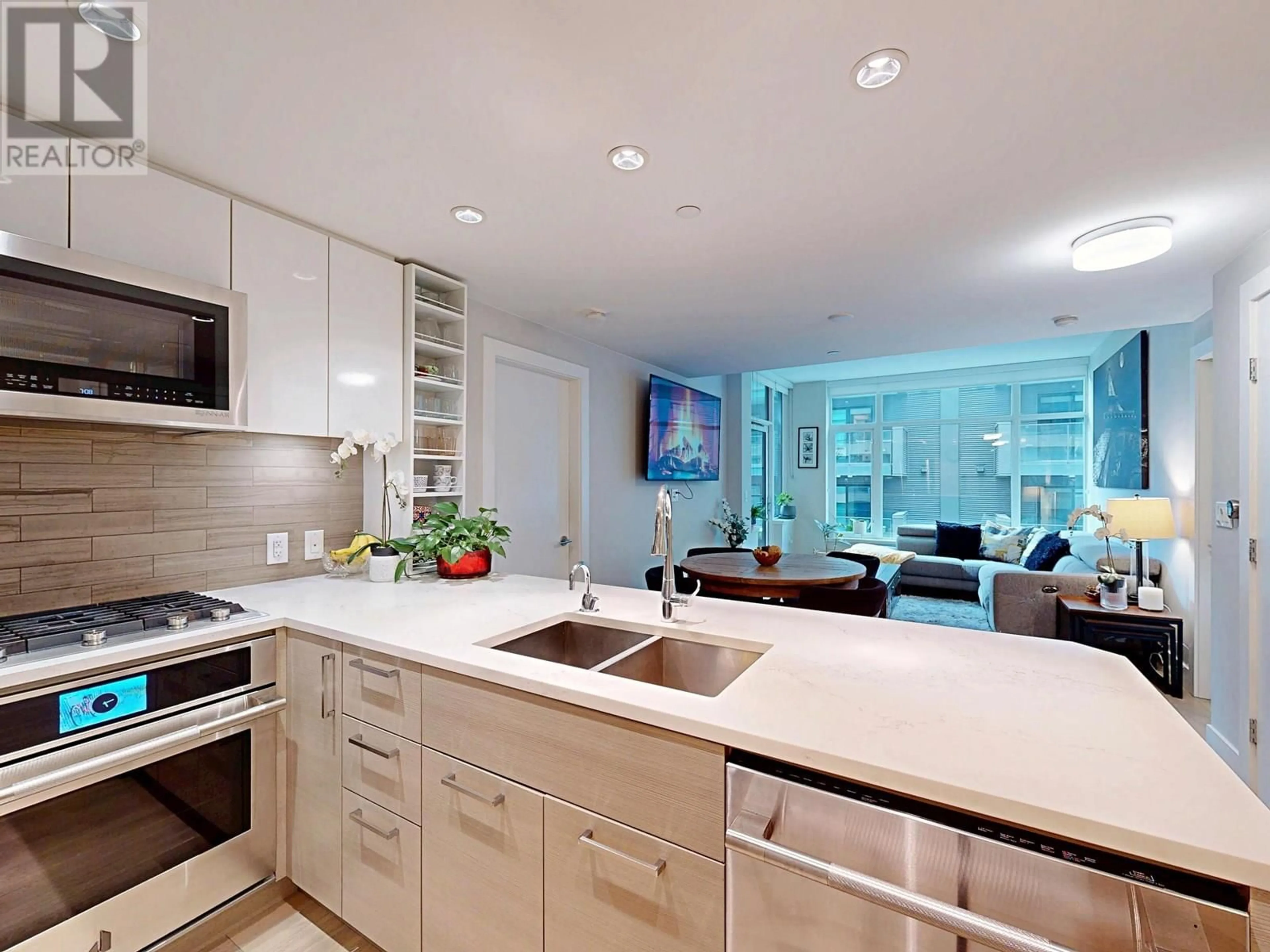 Contemporary kitchen, ceramic/tile floor for 311 - 3451 SAWMILL CRESCENT, Vancouver British Columbia V5S0H3