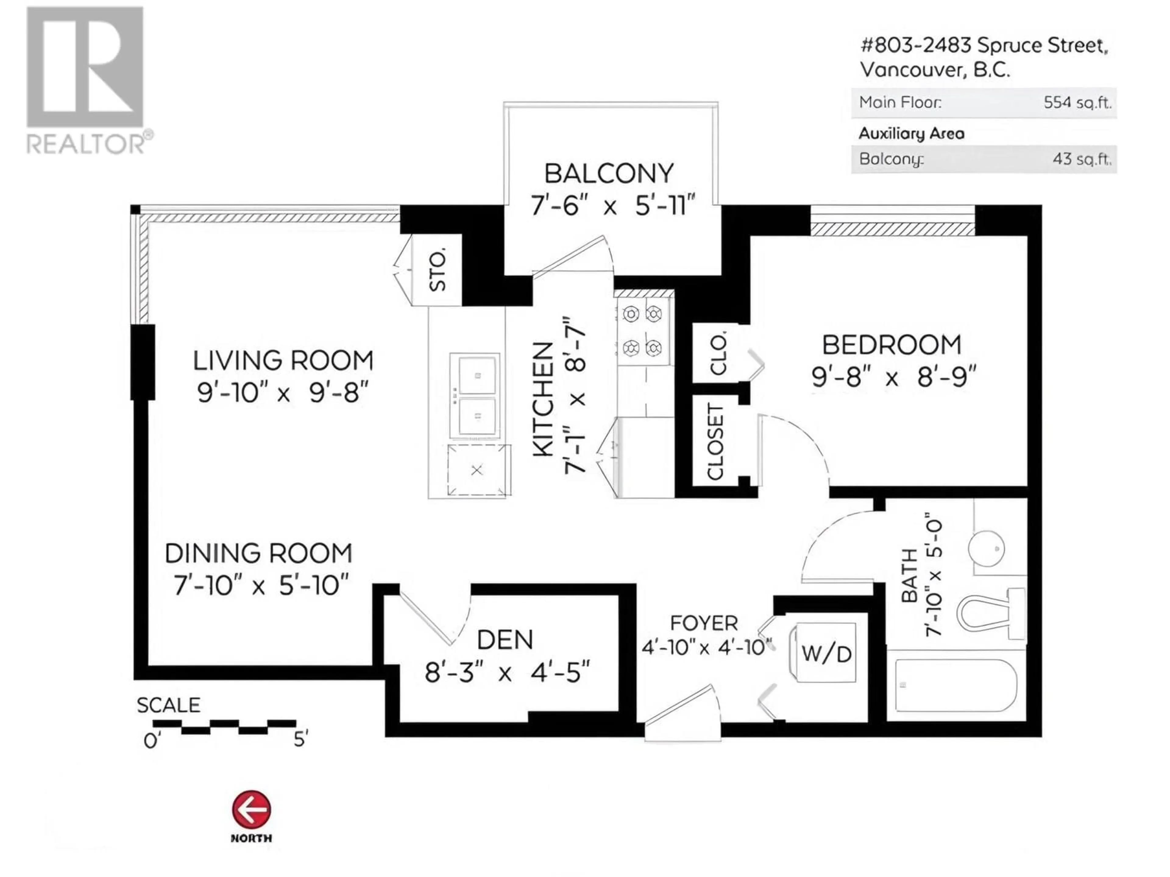 Floor plan for 803 - 2483 SPRUCE STREET, Vancouver British Columbia V6H4J2