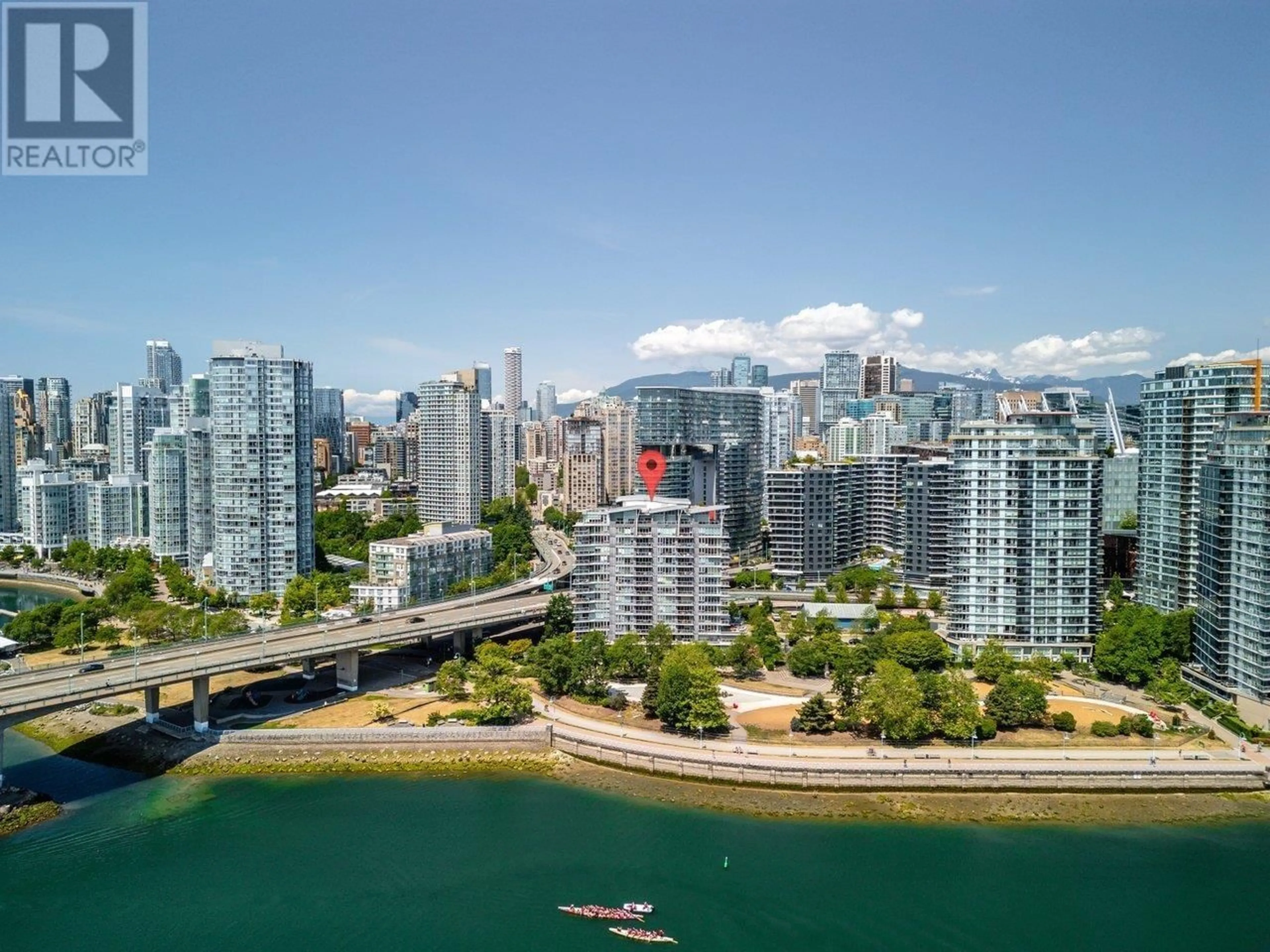 A pic from outside/outdoor area/front of a property/back of a property/a pic from drone, city buildings view from balcony for 1006 - 980 COOPERAGE WAY, Vancouver British Columbia V6B0C3
