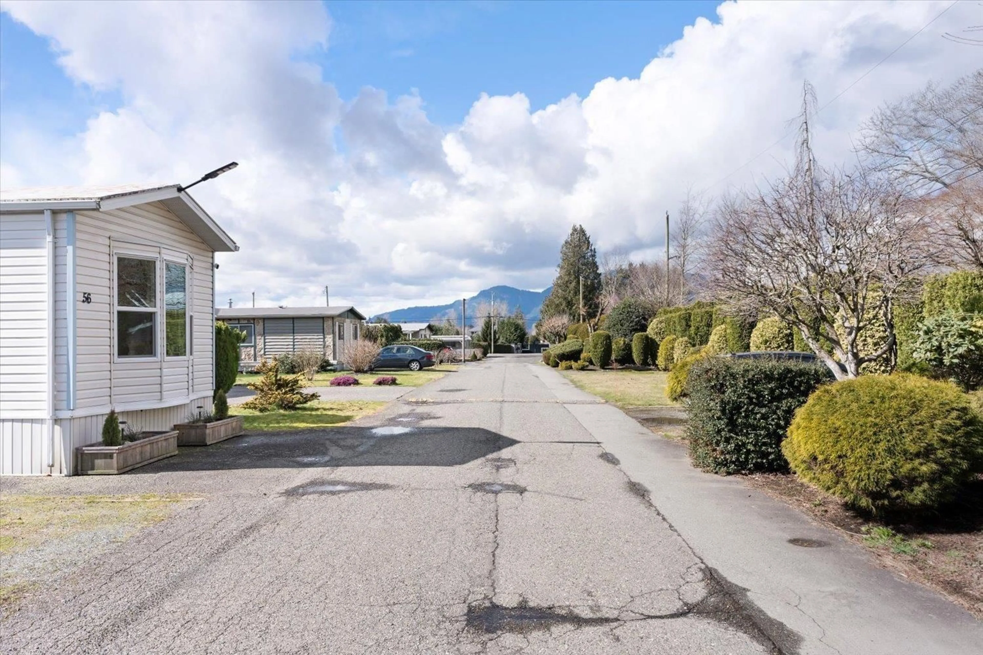 A pic from outside/outdoor area/front of a property/back of a property/a pic from drone, mountain view for 56 - 5742 UNSWORTH ROAD, Chilliwack British Columbia V2R3A2