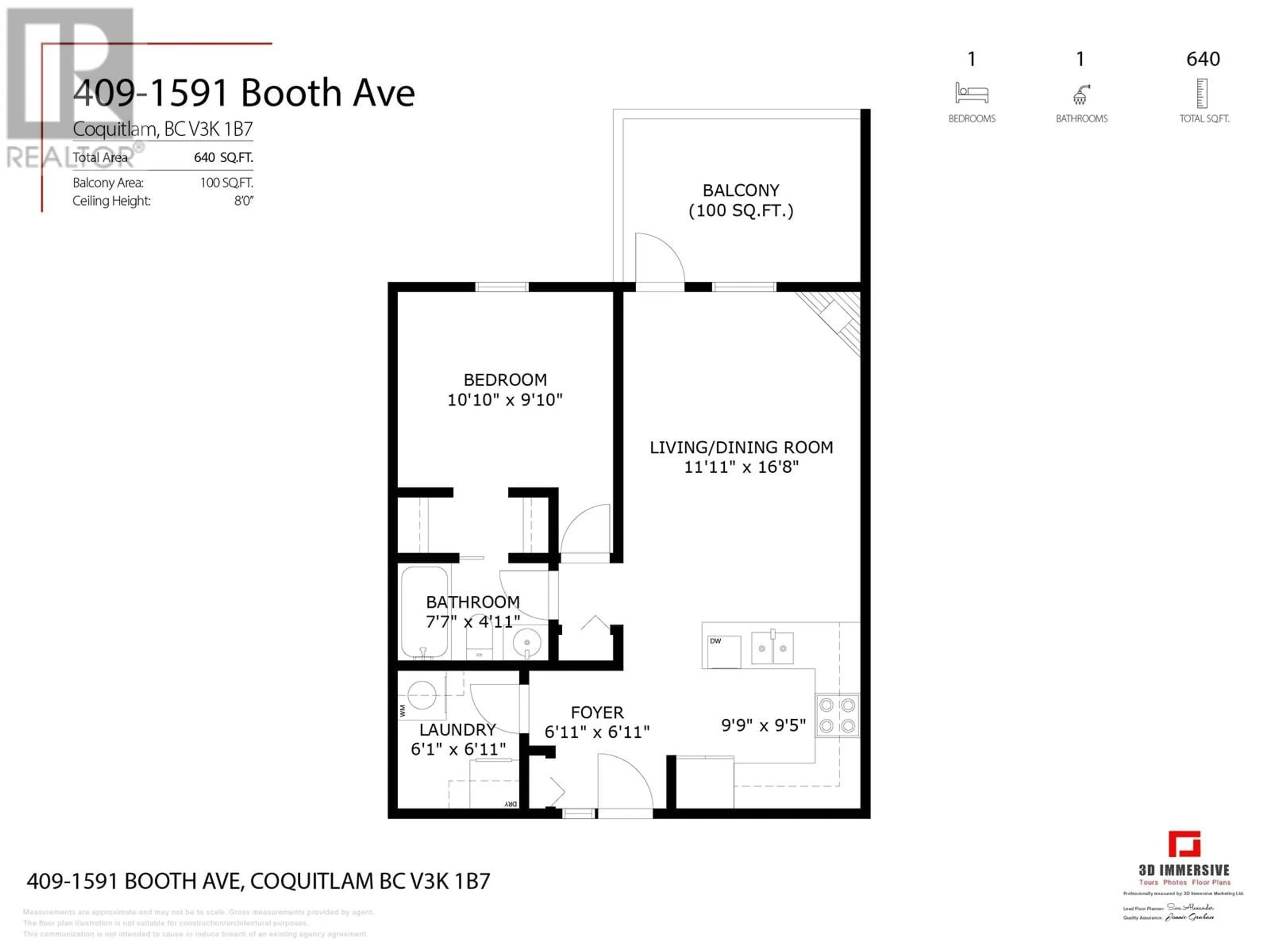Floor plan for 409 - 1591 BOOTH AVENUE, Coquitlam British Columbia V3K1B7