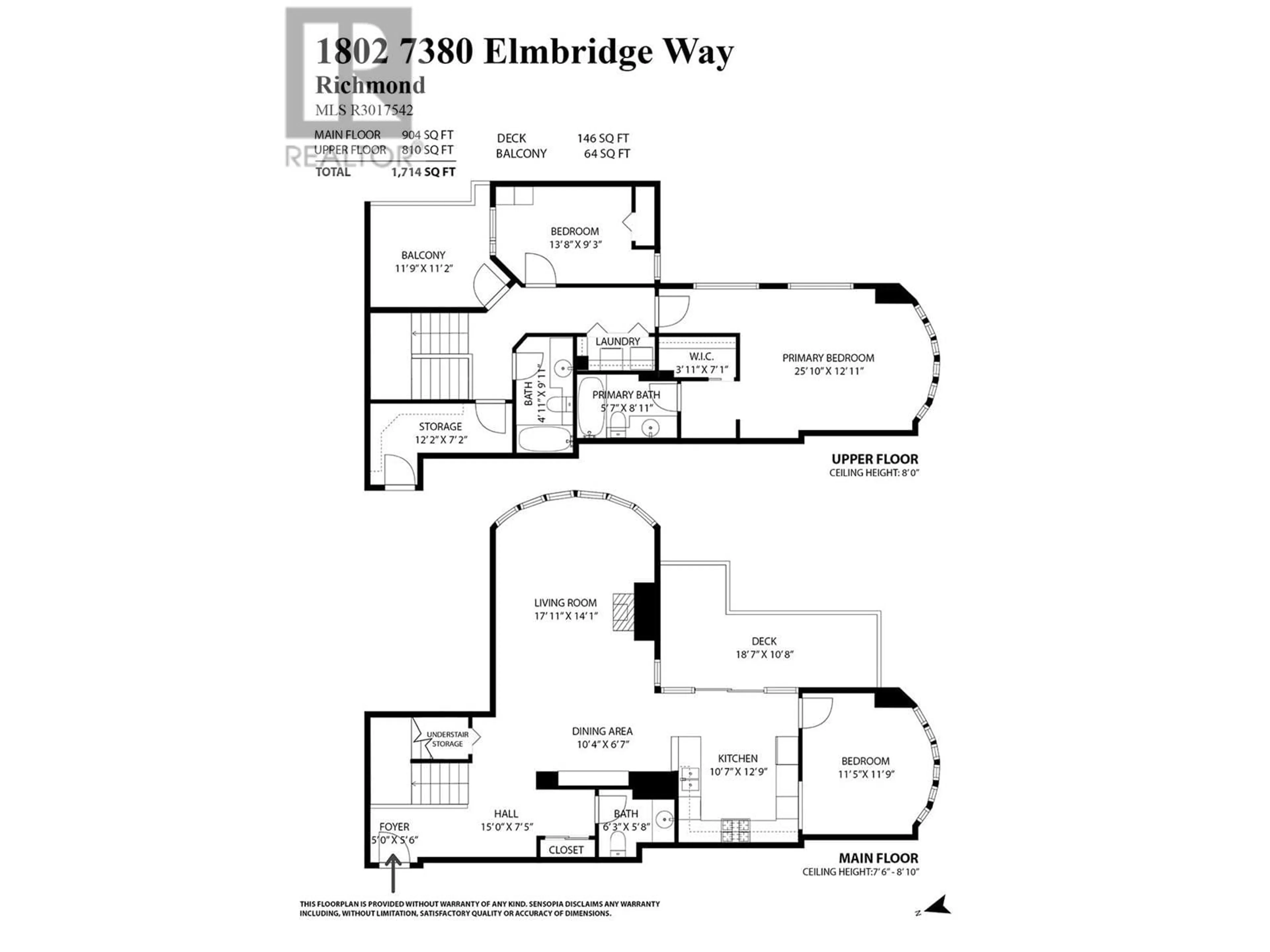 Floor plan for 1802 - 7380 ELMBRIDGE WAY, Richmond British Columbia V6X4A1
