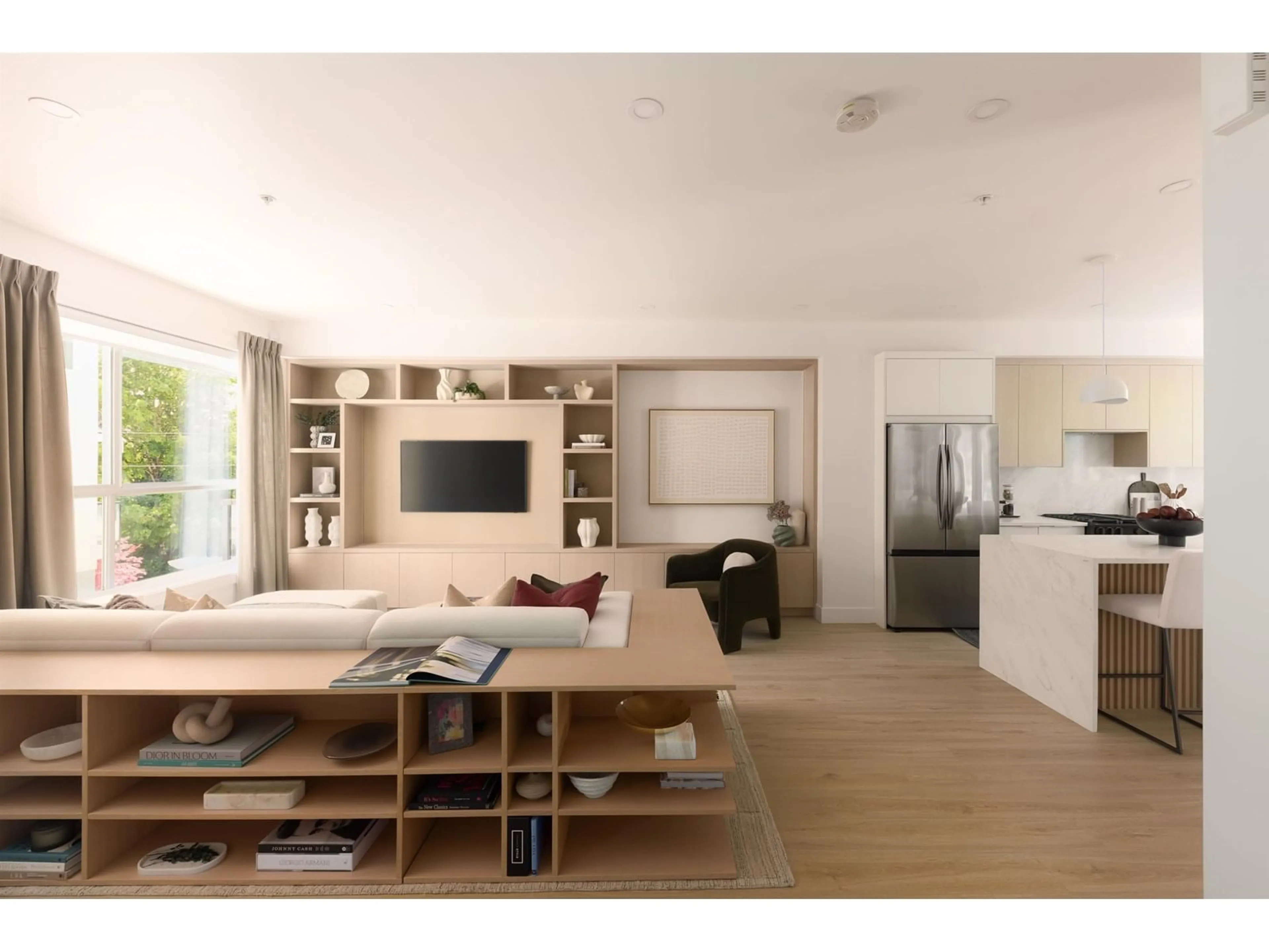 Living room with furniture, wood/laminate floor for 6 - 6887 204A, Langley British Columbia V2Y1P8