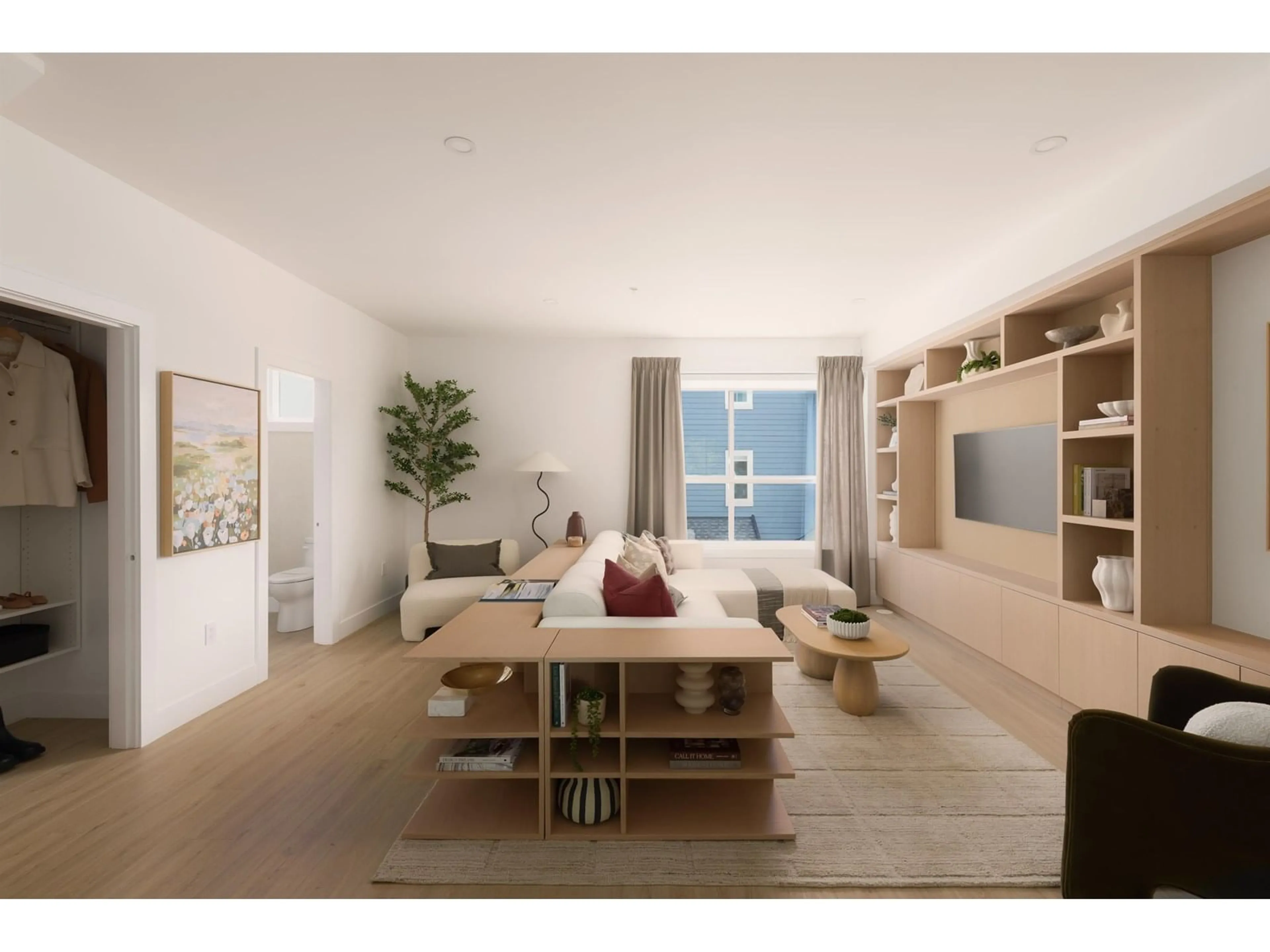Living room with furniture, wood/laminate floor for 6 - 6887 204A, Langley British Columbia V2Y1P8