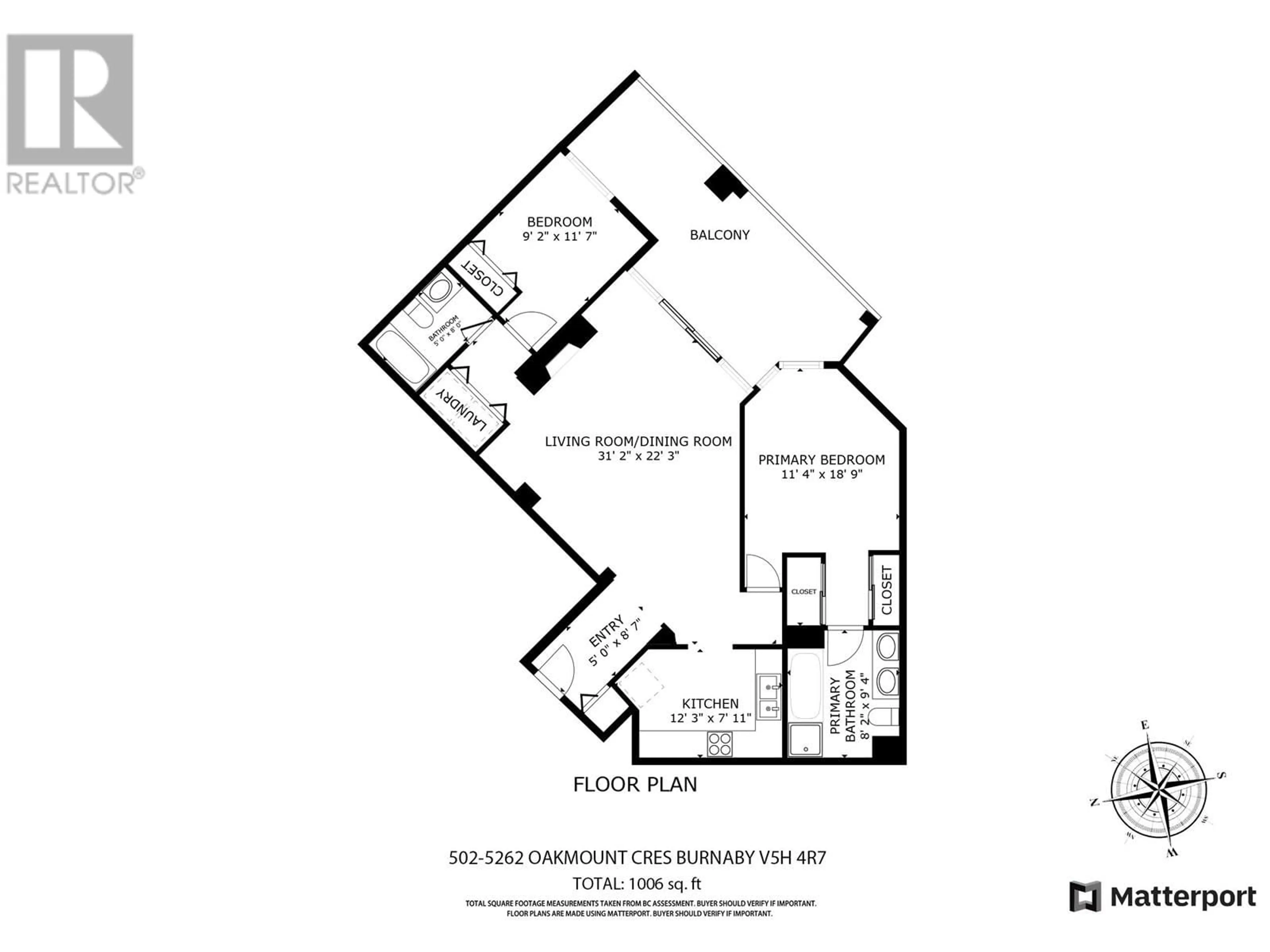 Floor plan for 502 - 5262 OAKMOUNT CRESCENT, Burnaby British Columbia V5H4R7