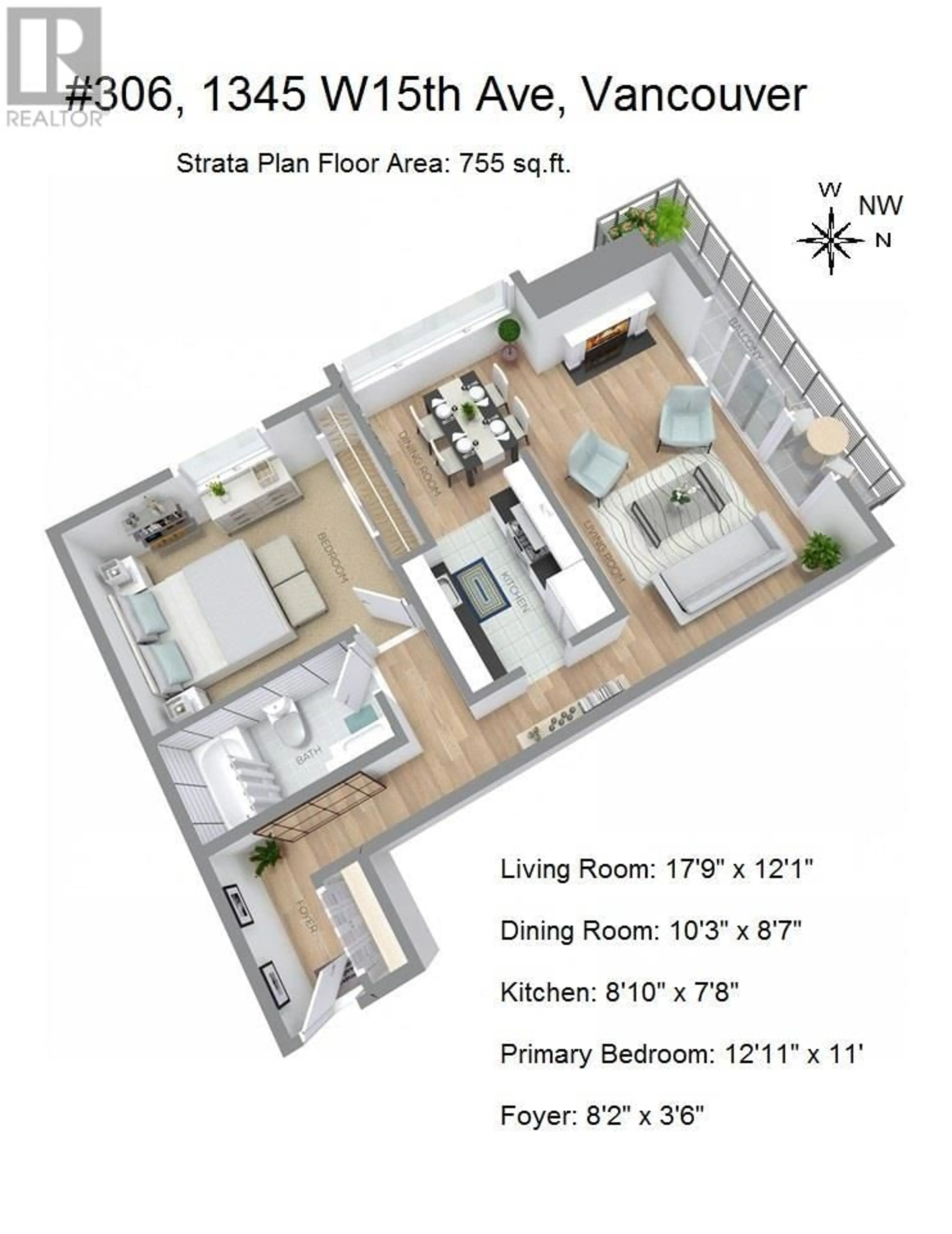 Floor plan for 306 - 1345 W 15TH AVENUE, Vancouver British Columbia V6H3R3