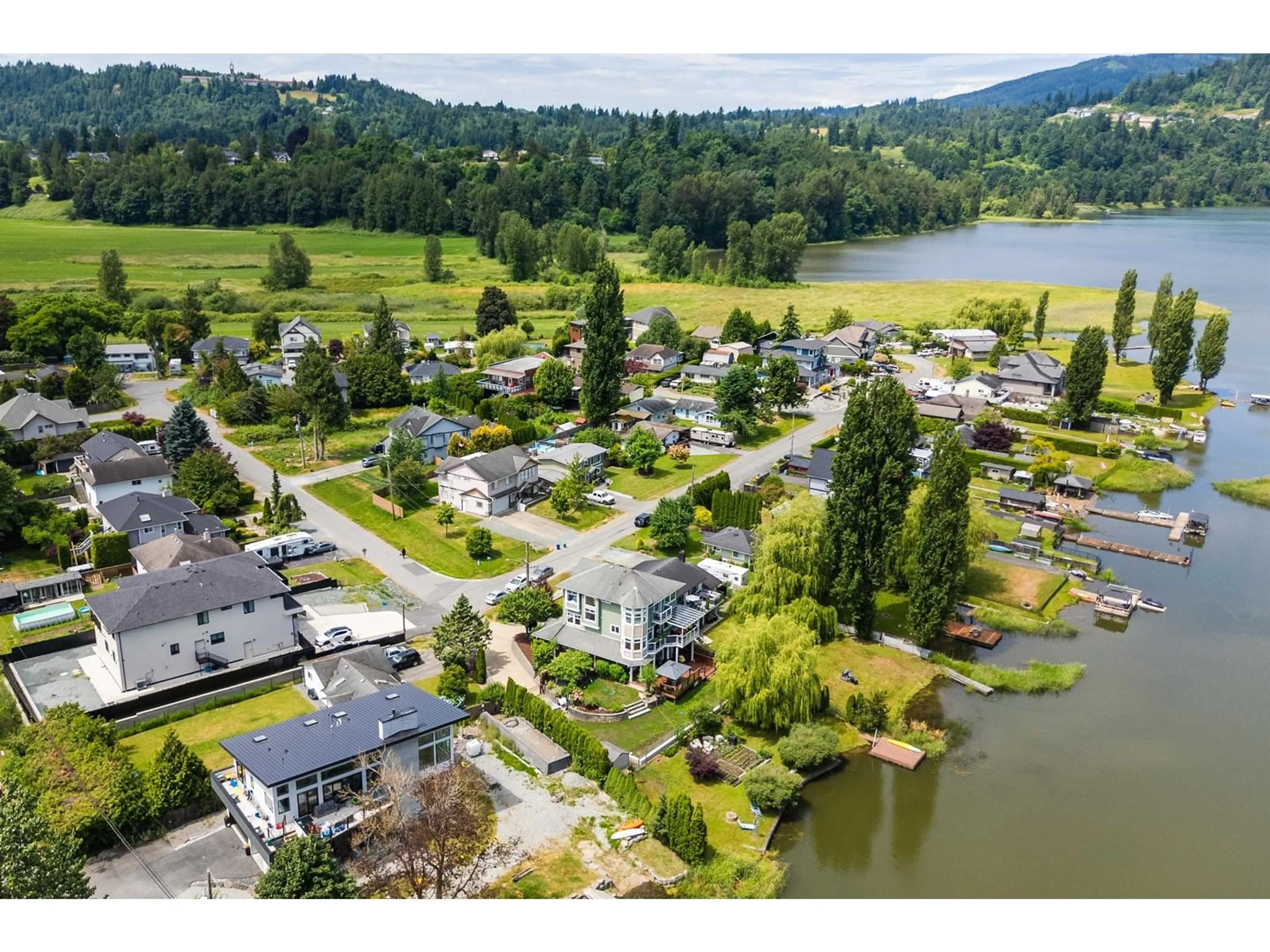 A pic from outside/outdoor area/front of a property/back of a property/a pic from drone, water/lake/river/ocean view for 8408 BENBOW, Mission British Columbia V2V7L6