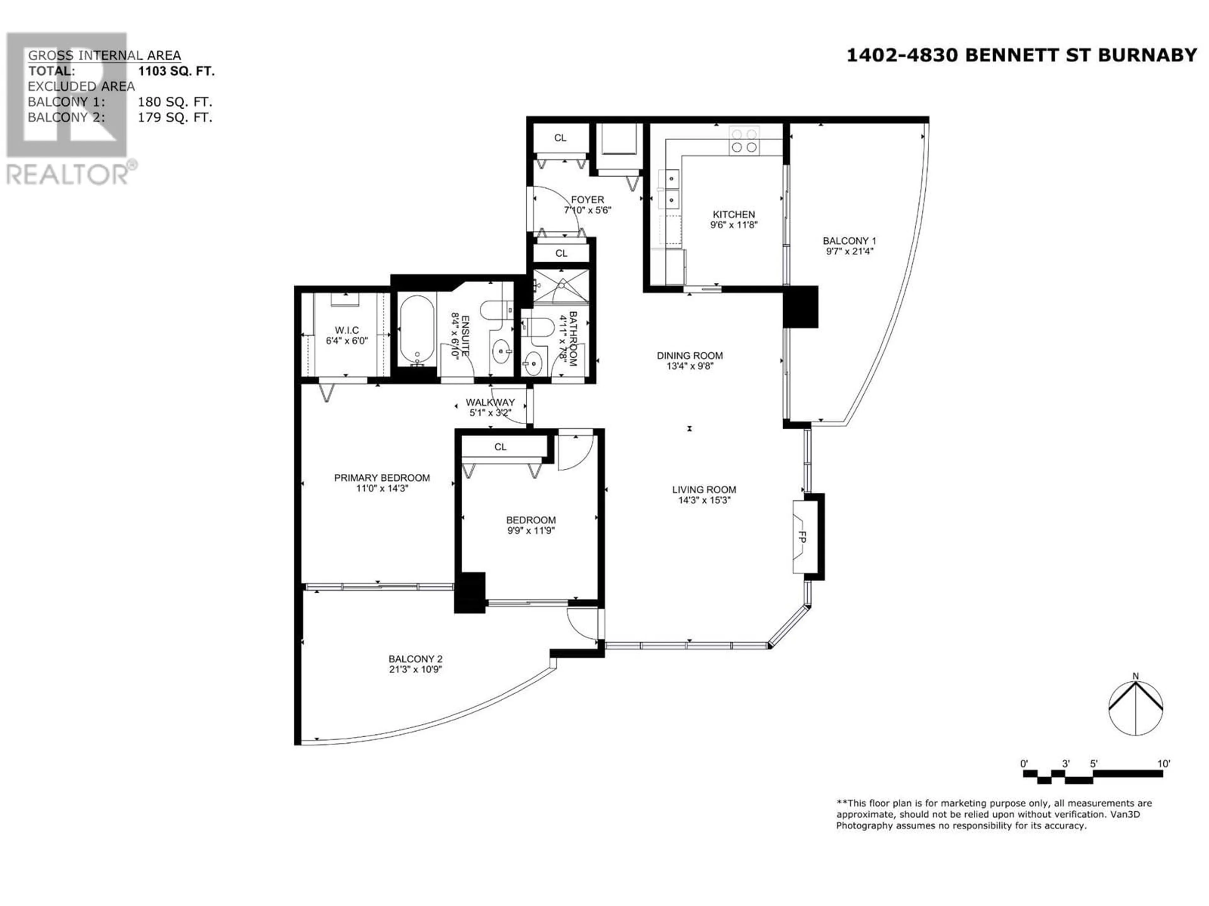 Floor plan for 1402 - 4830 BENNETT STREET, Burnaby British Columbia V5H4P6