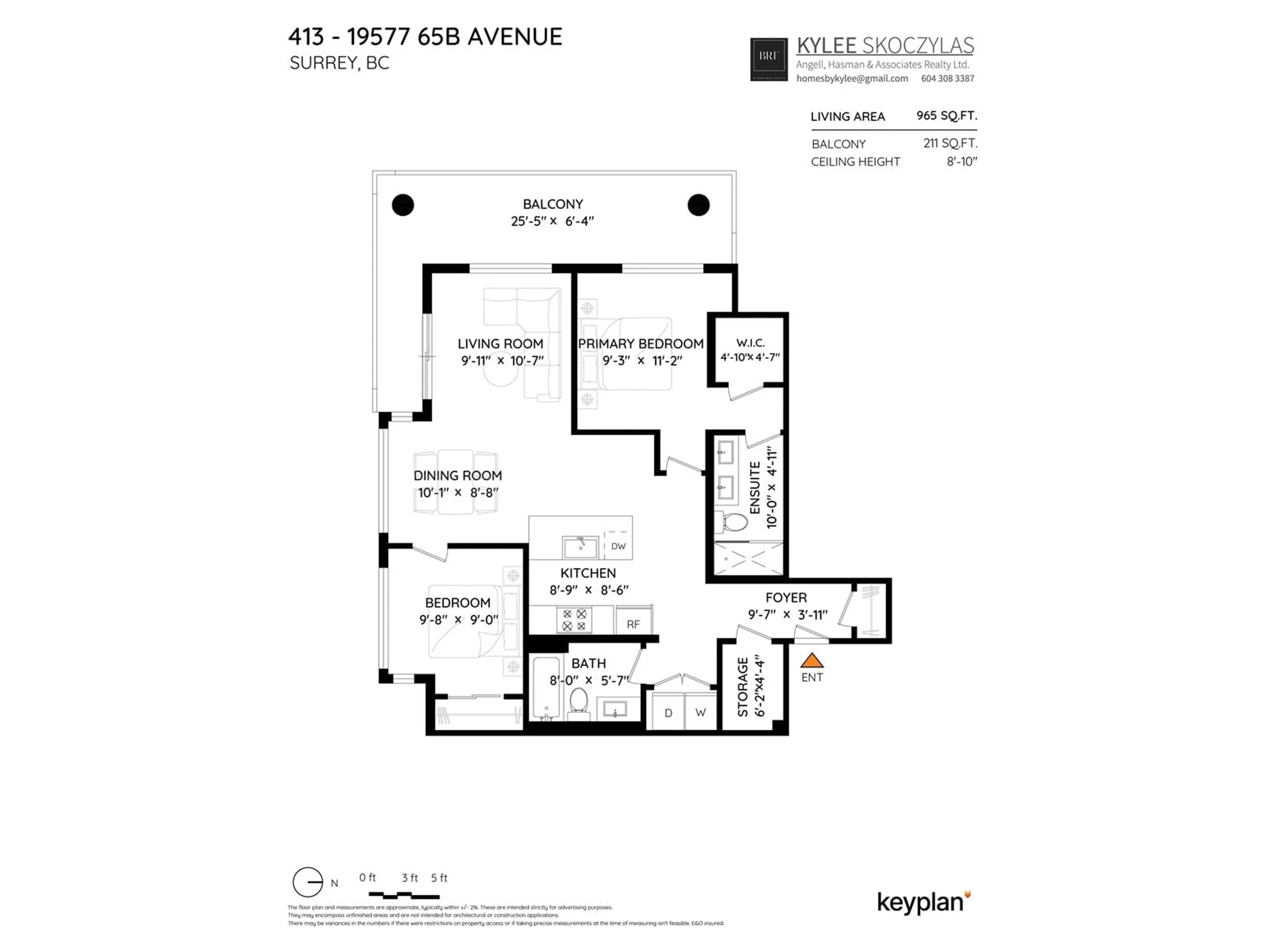 Floor plan for 413 - 19577 65B, Surrey British Columbia V4N6Y3