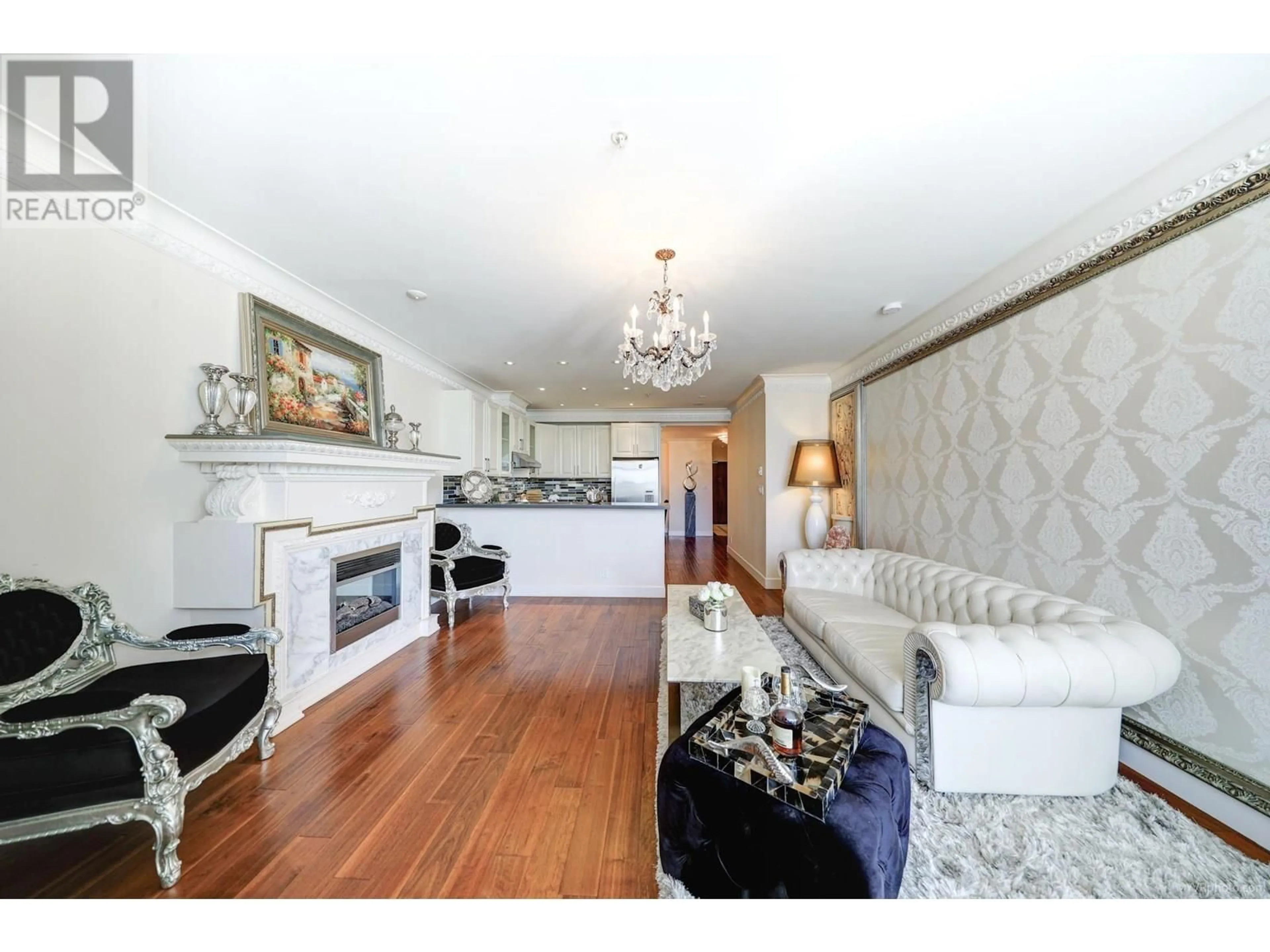 Living room with furniture, wood/laminate floor for 301 - 7831 WESTMINSTER HIGHWAY, Richmond British Columbia V6X4J4