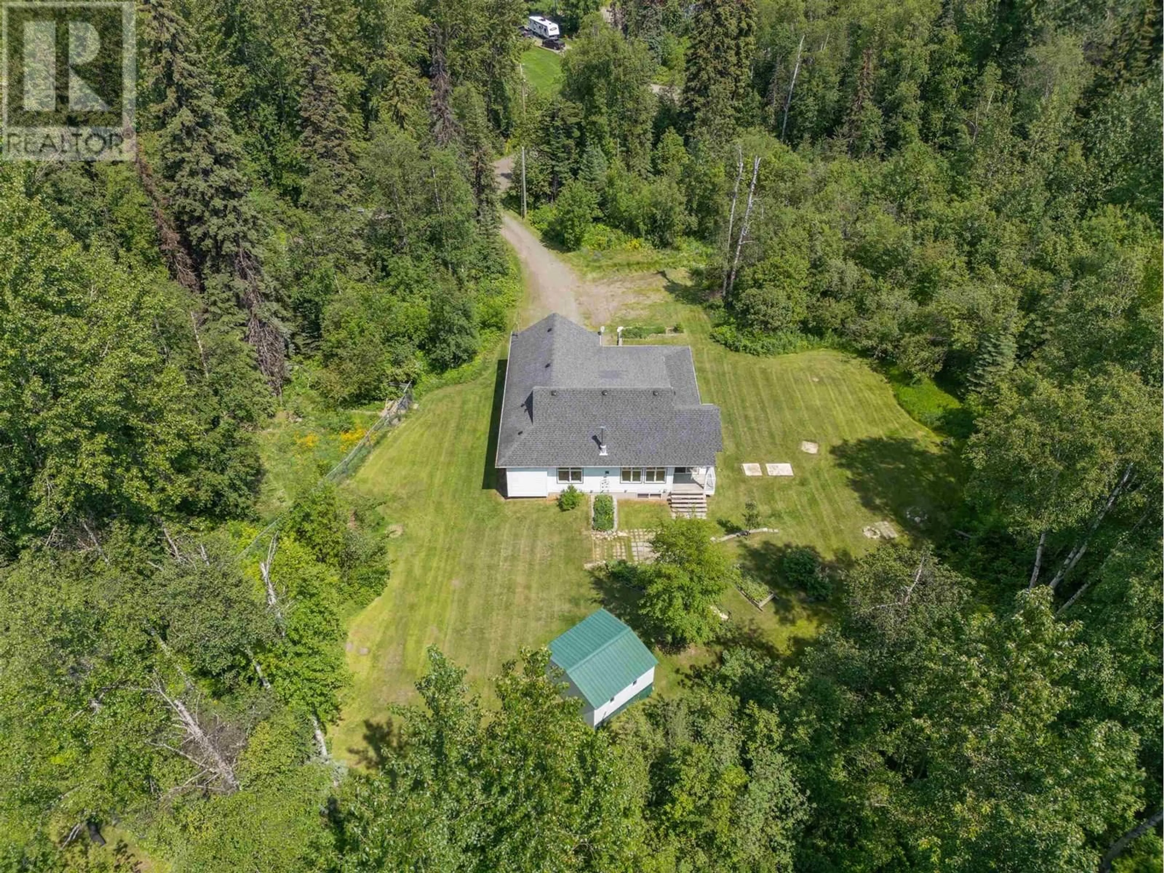 A pic from outside/outdoor area/front of a property/back of a property/a pic from drone, forest/trees view for 6219 FRANCA ROAD, Prince George British Columbia V2K5H5