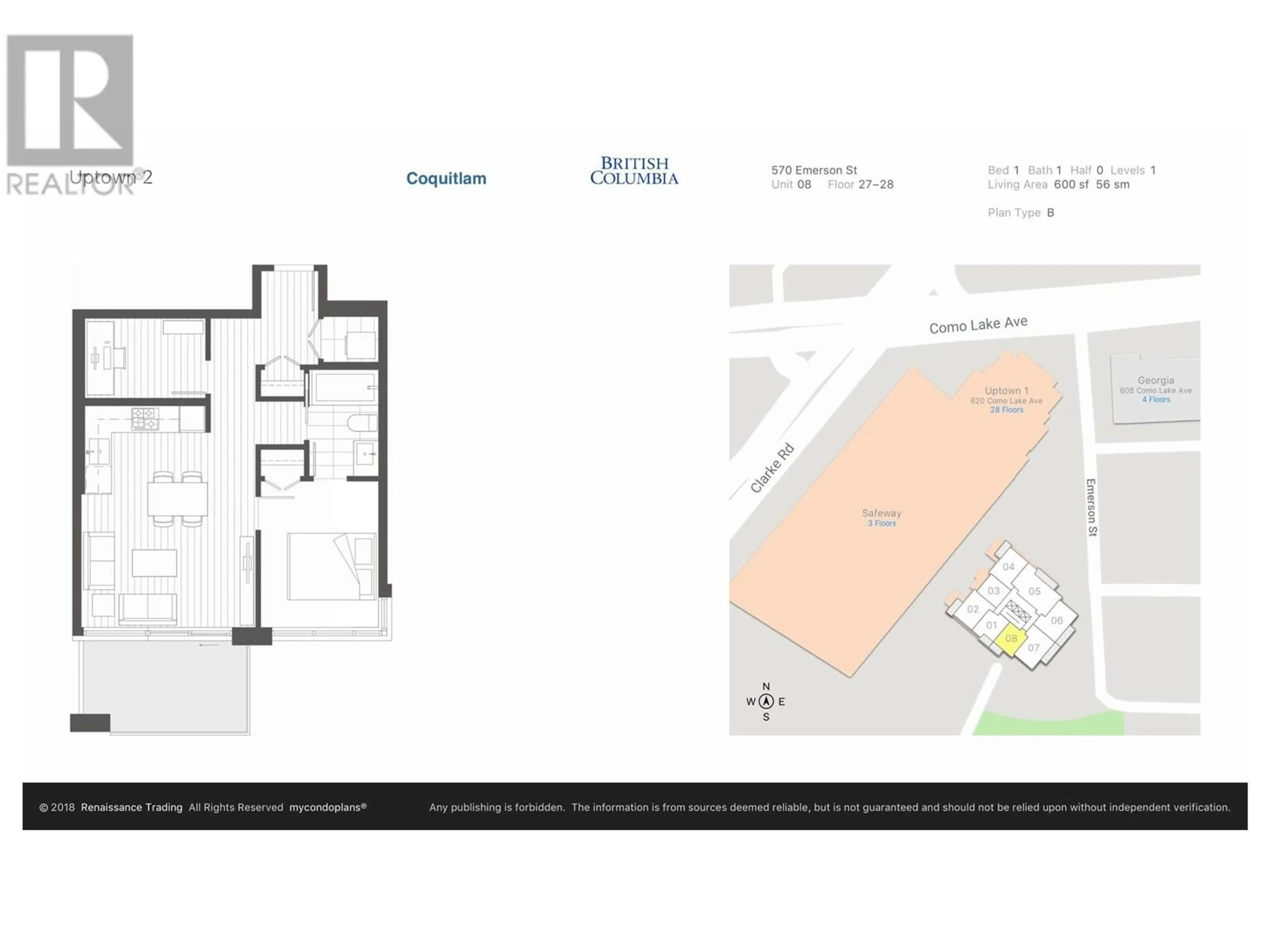 Floor plan for 2808 - 570 EMERSON STREET, Coquitlam British Columbia V3J0G3