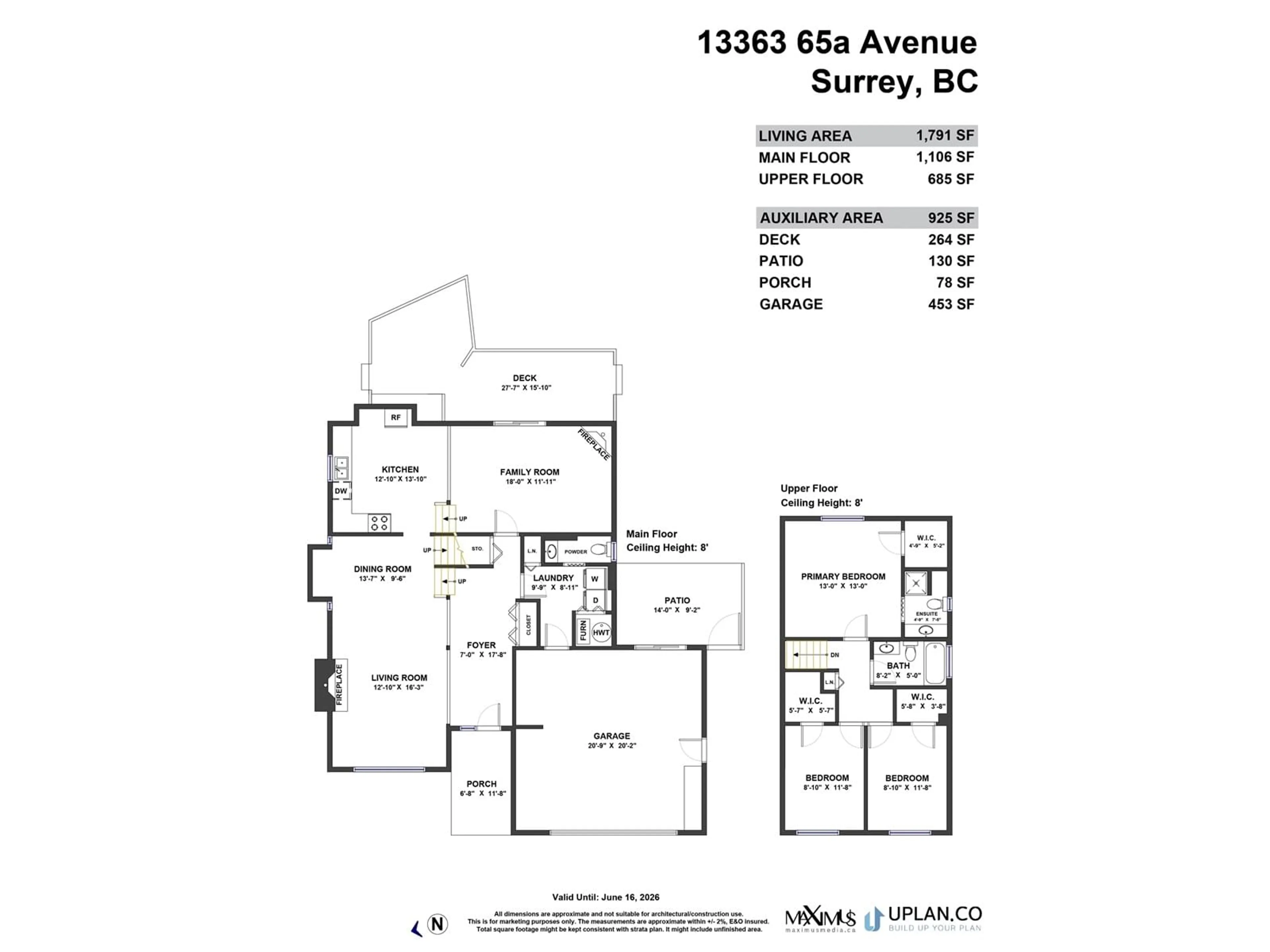 Floor plan for 13363 65A, Surrey British Columbia V3W8T2