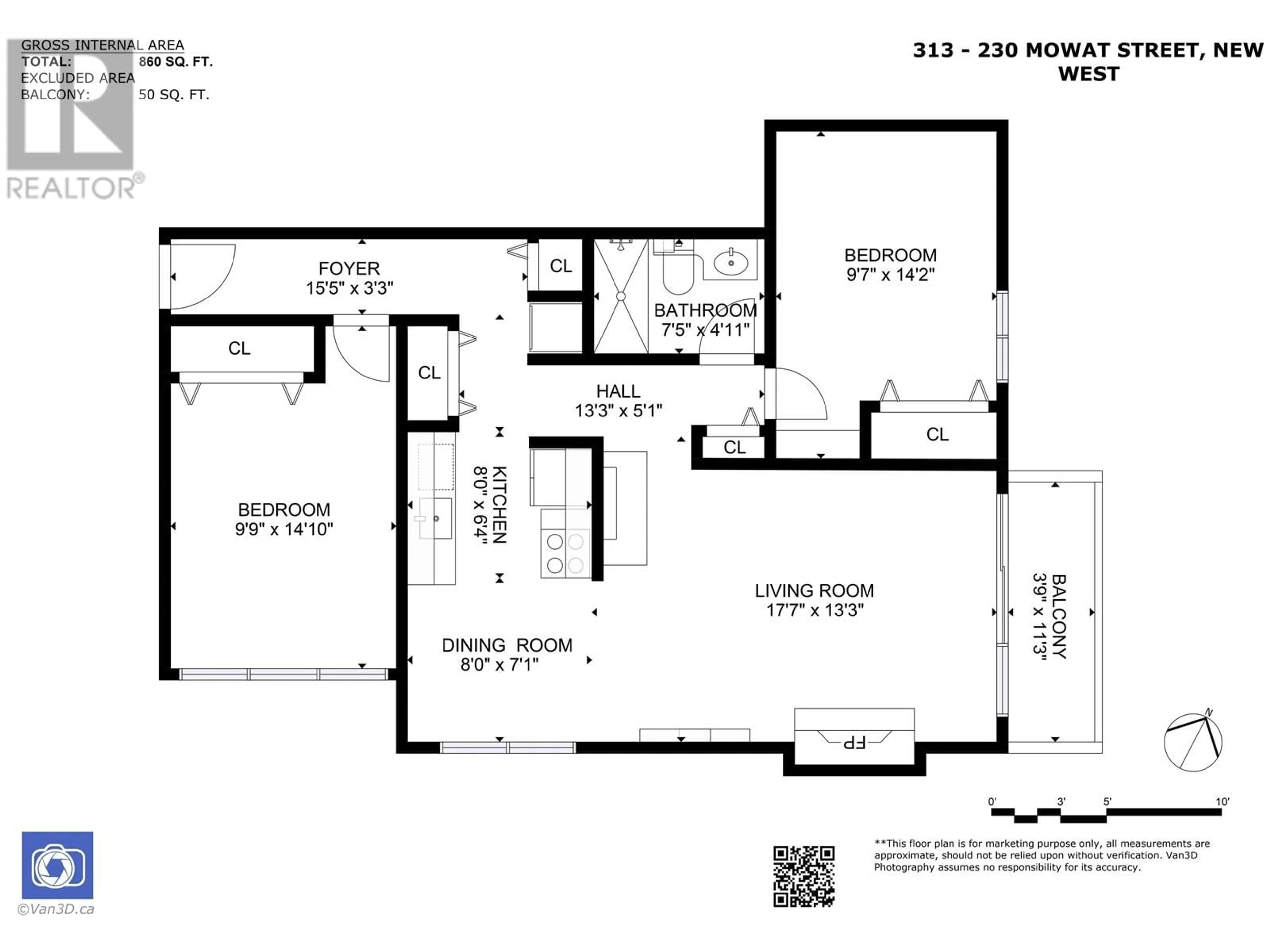 Floor plan for 313 - 230 MOWAT STREET, New Westminster British Columbia V3M4B2
