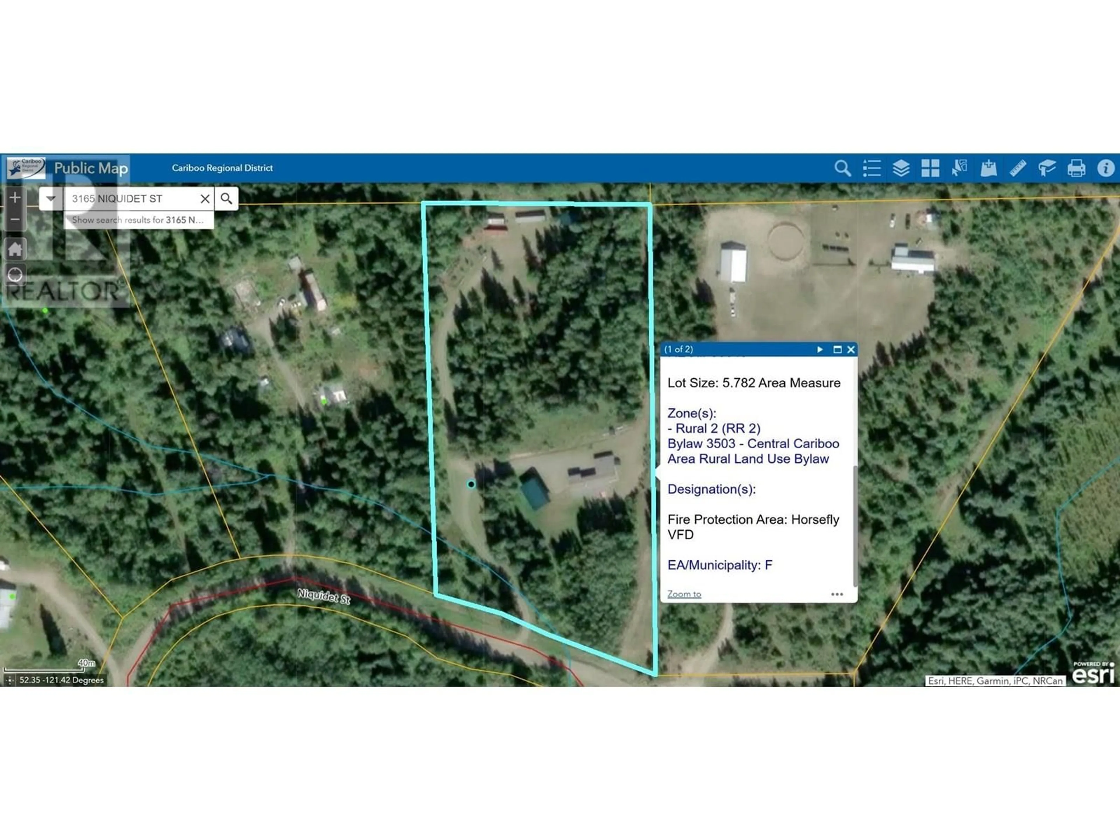 A pic from outside/outdoor area/front of a property/back of a property/a pic from drone, forest/trees view for 3165 NIQUIDET STREET, Horsefly British Columbia V0L1L0