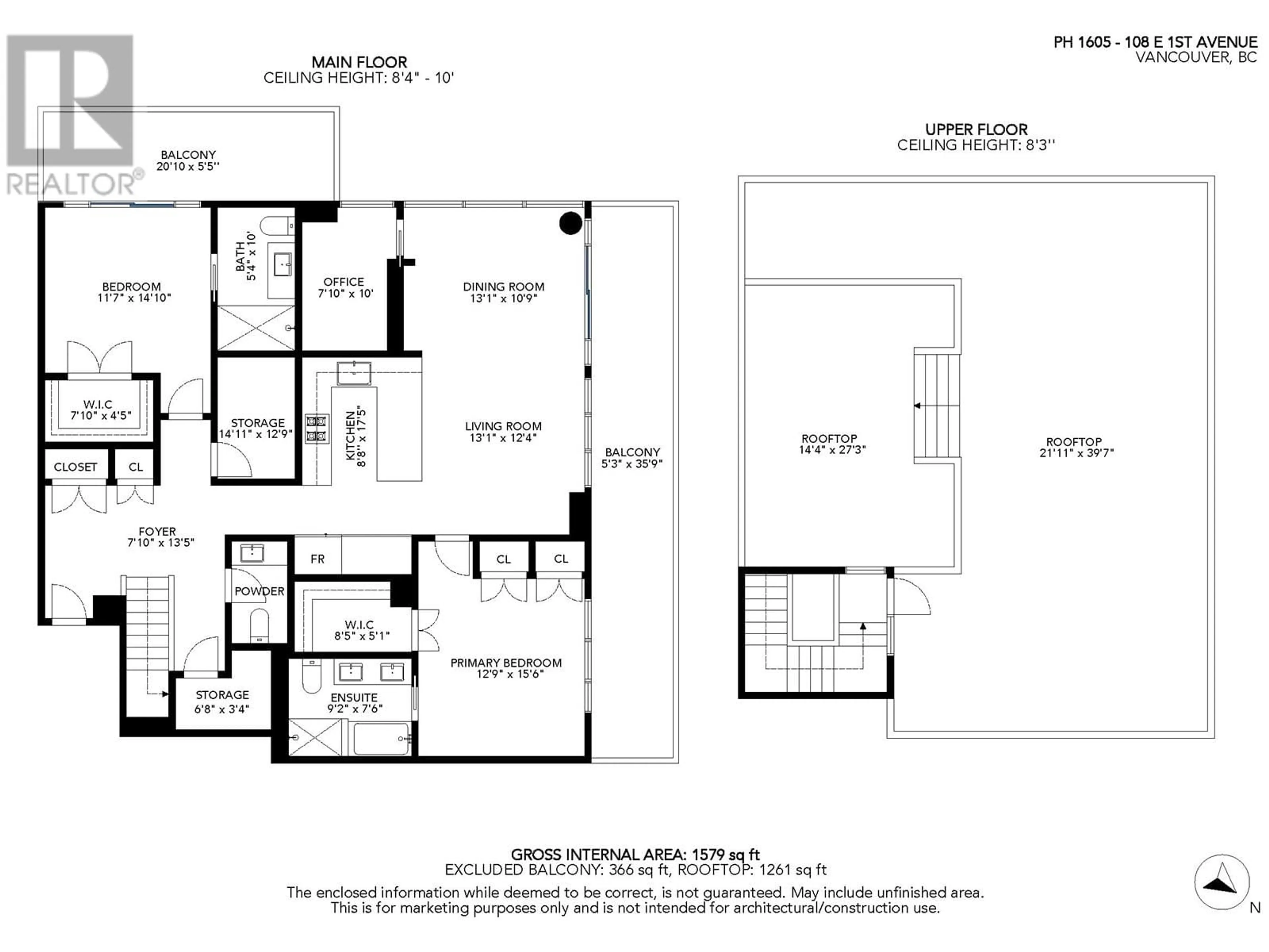 Floor plan for 1605 - 108 1ST AVENUE, Vancouver British Columbia V5T0E4