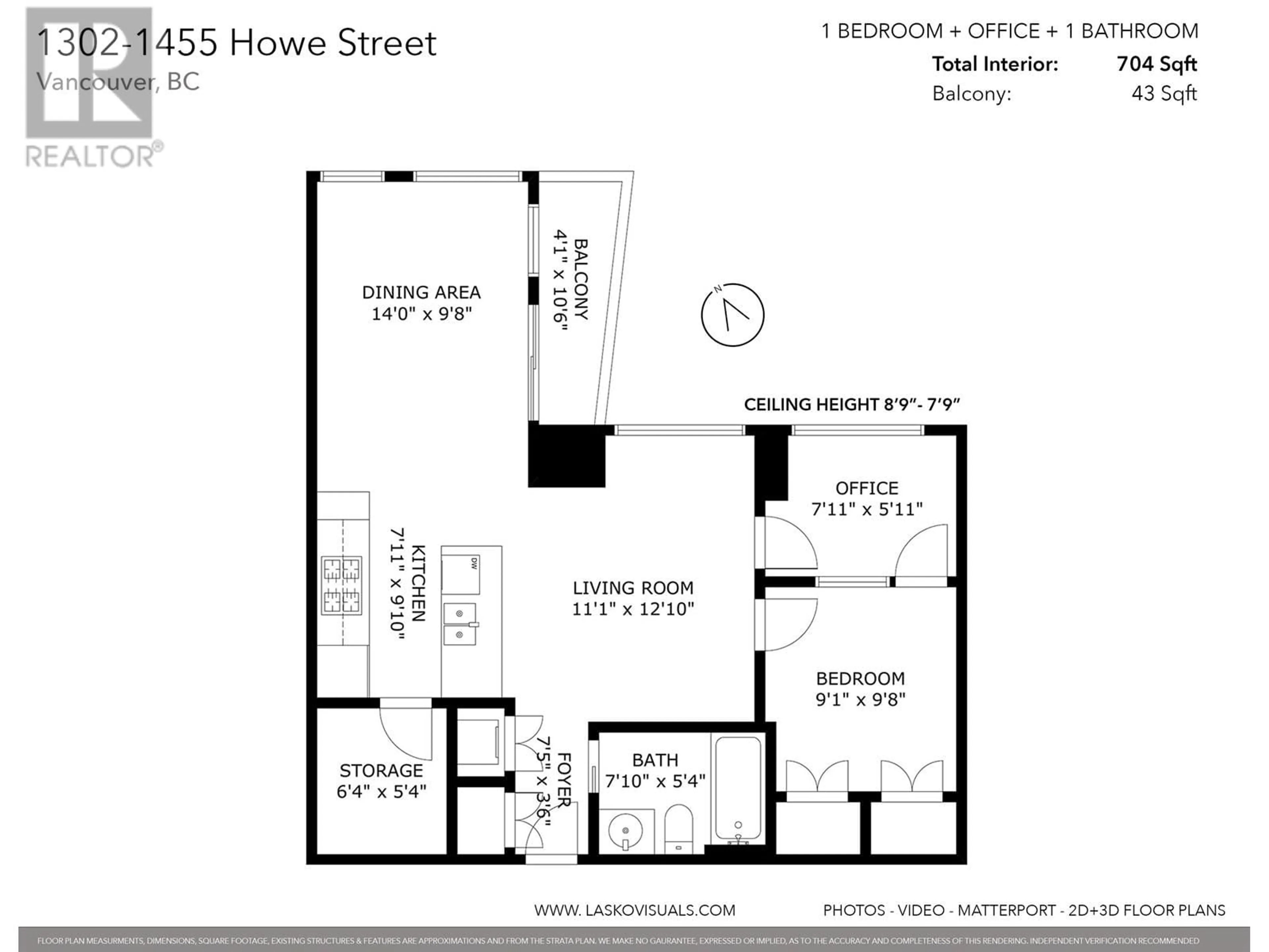Floor plan for 1302 - 1455 HOWE STREET, Vancouver British Columbia V6Z1C2
