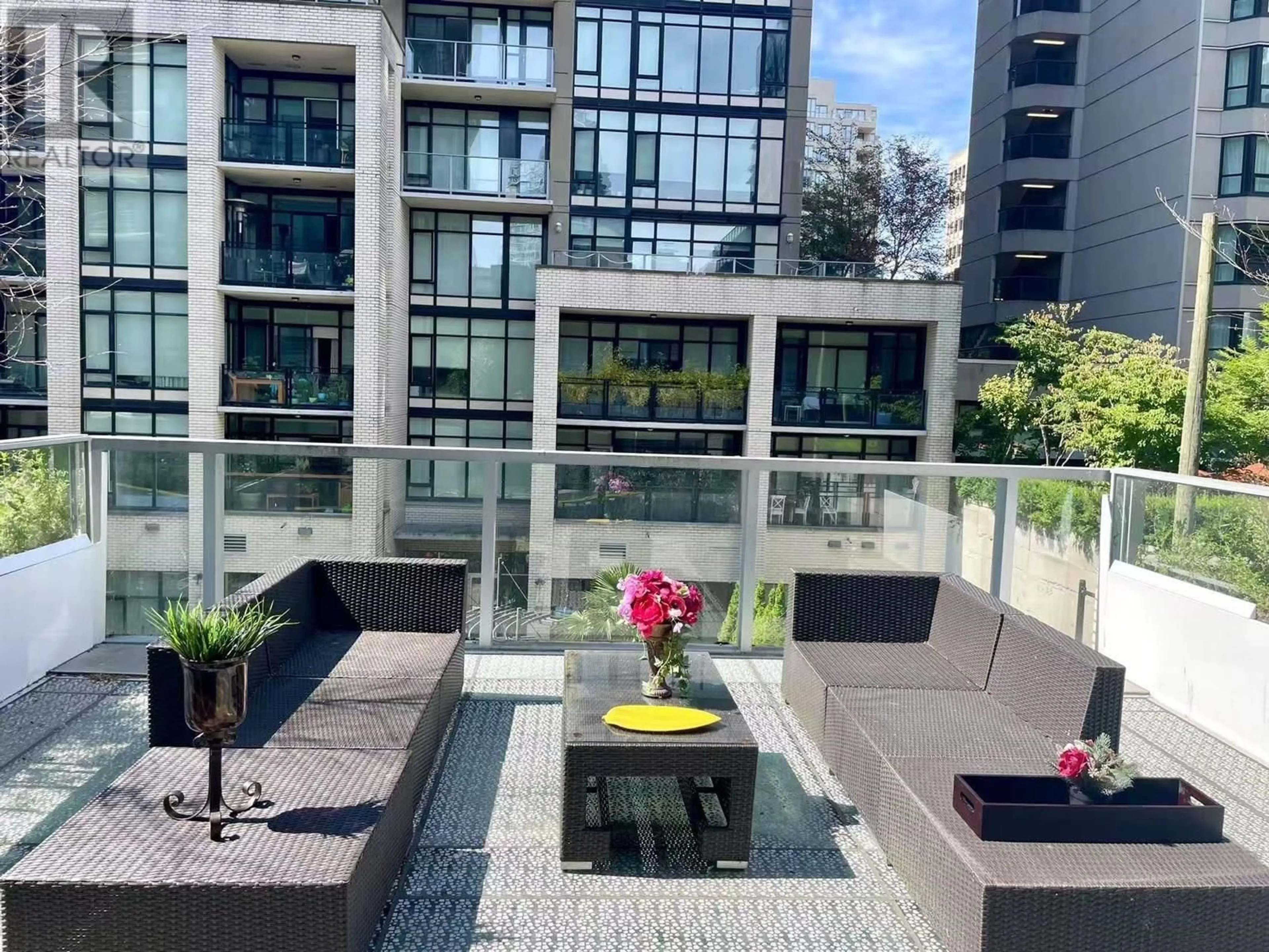 Patio, city buildings view from balcony for 504 - 1283 HOWE STREET, Vancouver British Columbia V6Z0E3