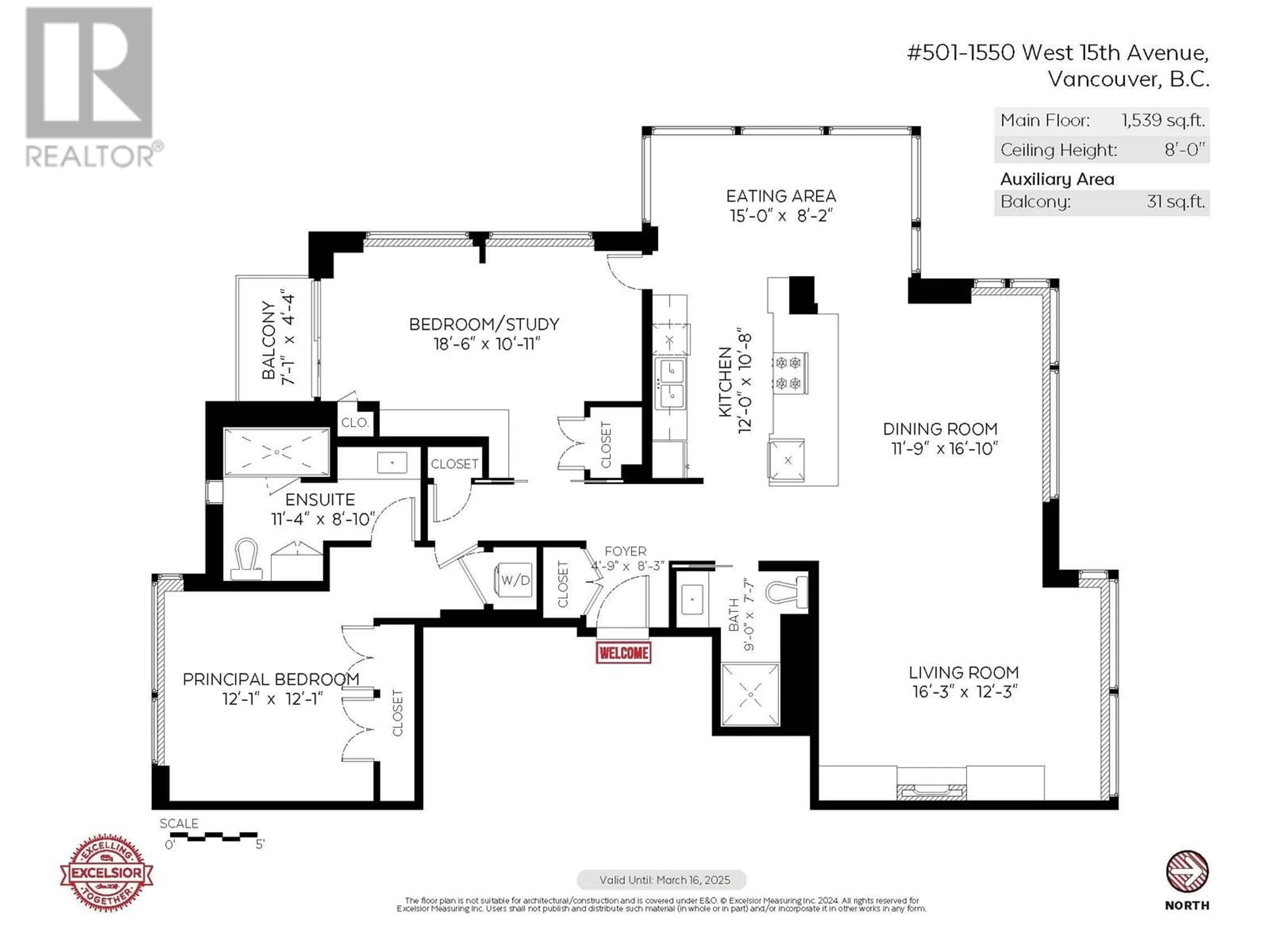 Floor plan for 501 - 1550 15TH AVENUE, Vancouver British Columbia V6J2K6