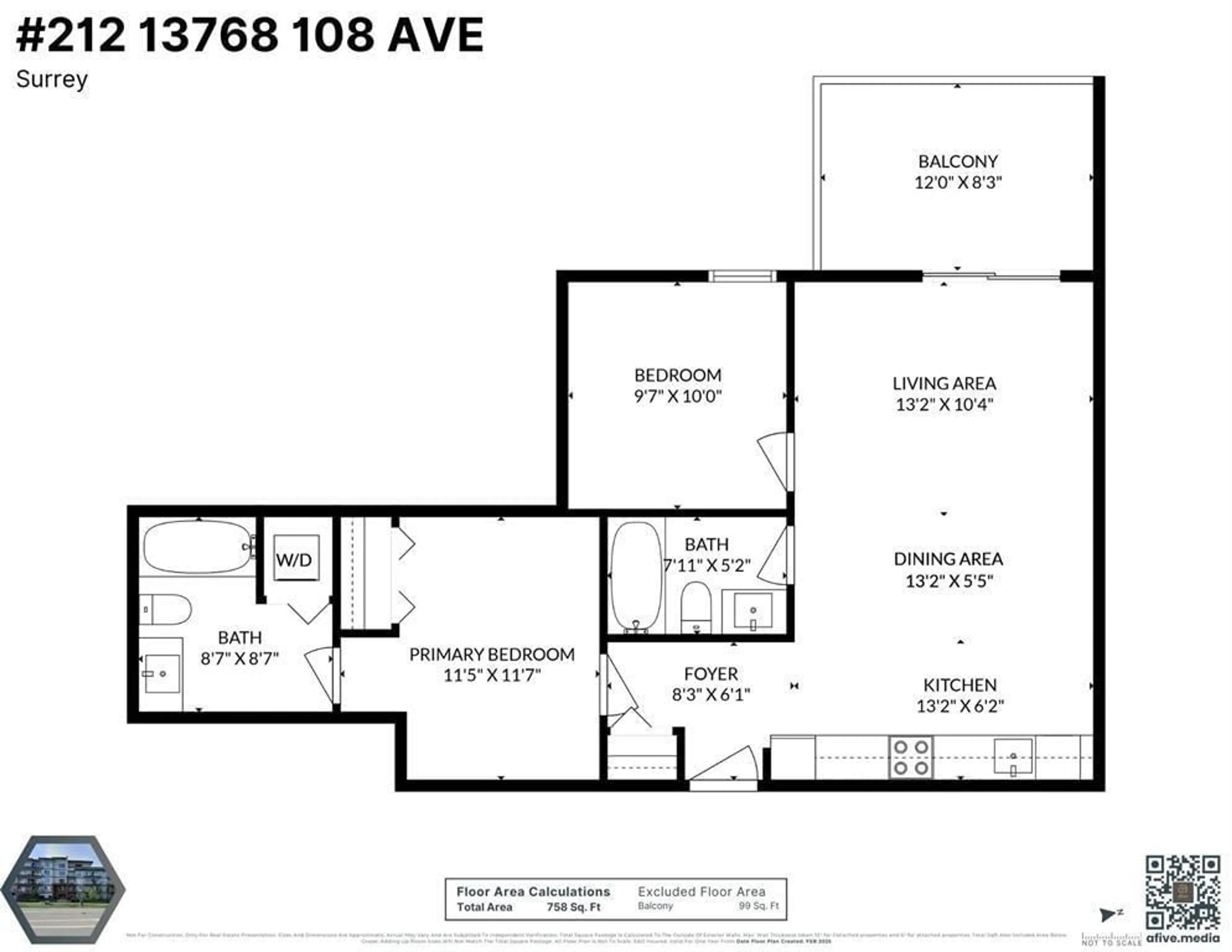 Floor plan for 212 - 13768 108, Surrey British Columbia V3T0L9