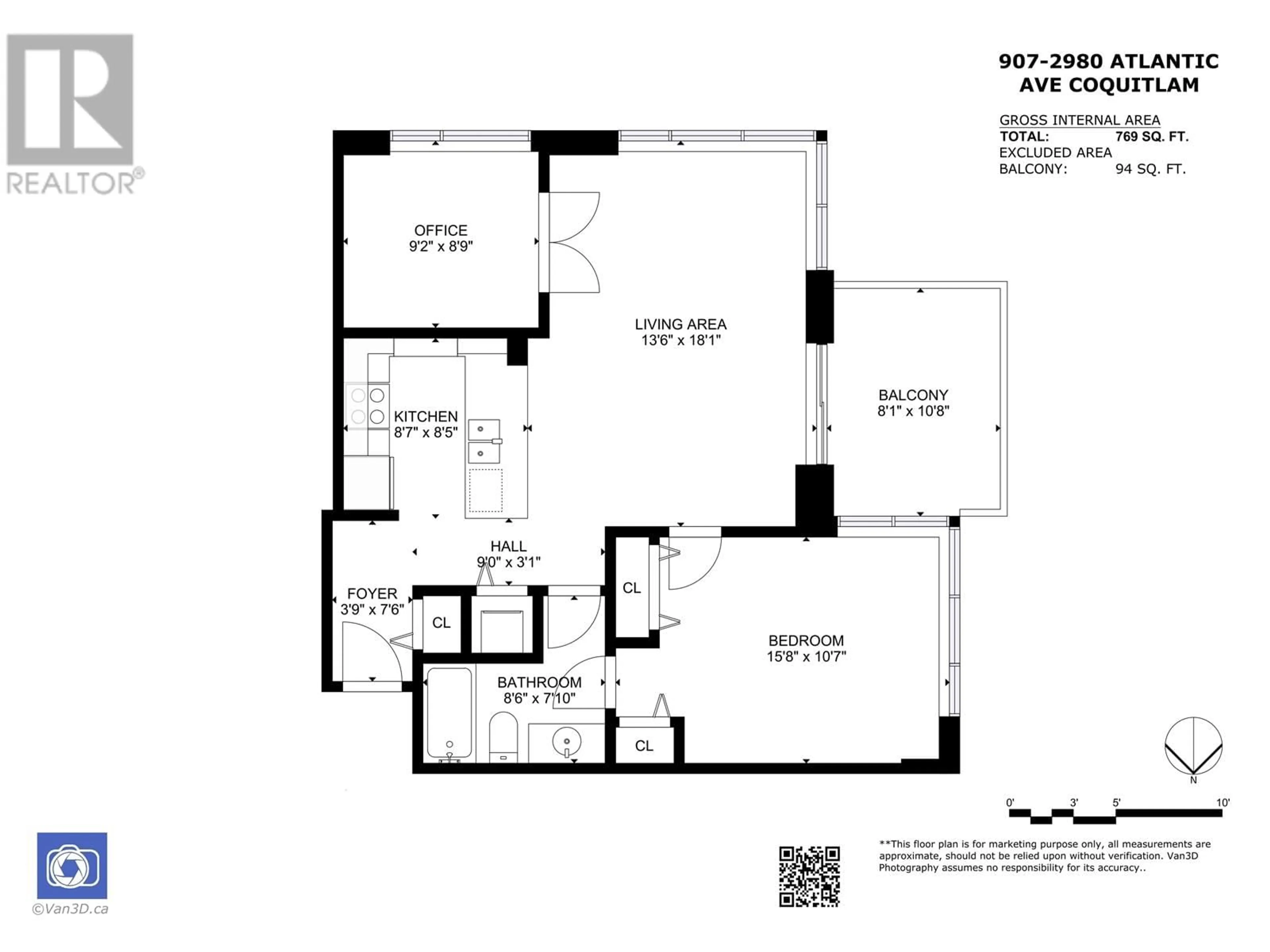 Floor plan for 907 - 2980 ATLANTIC AVENUE, Coquitlam British Columbia V3B0G2