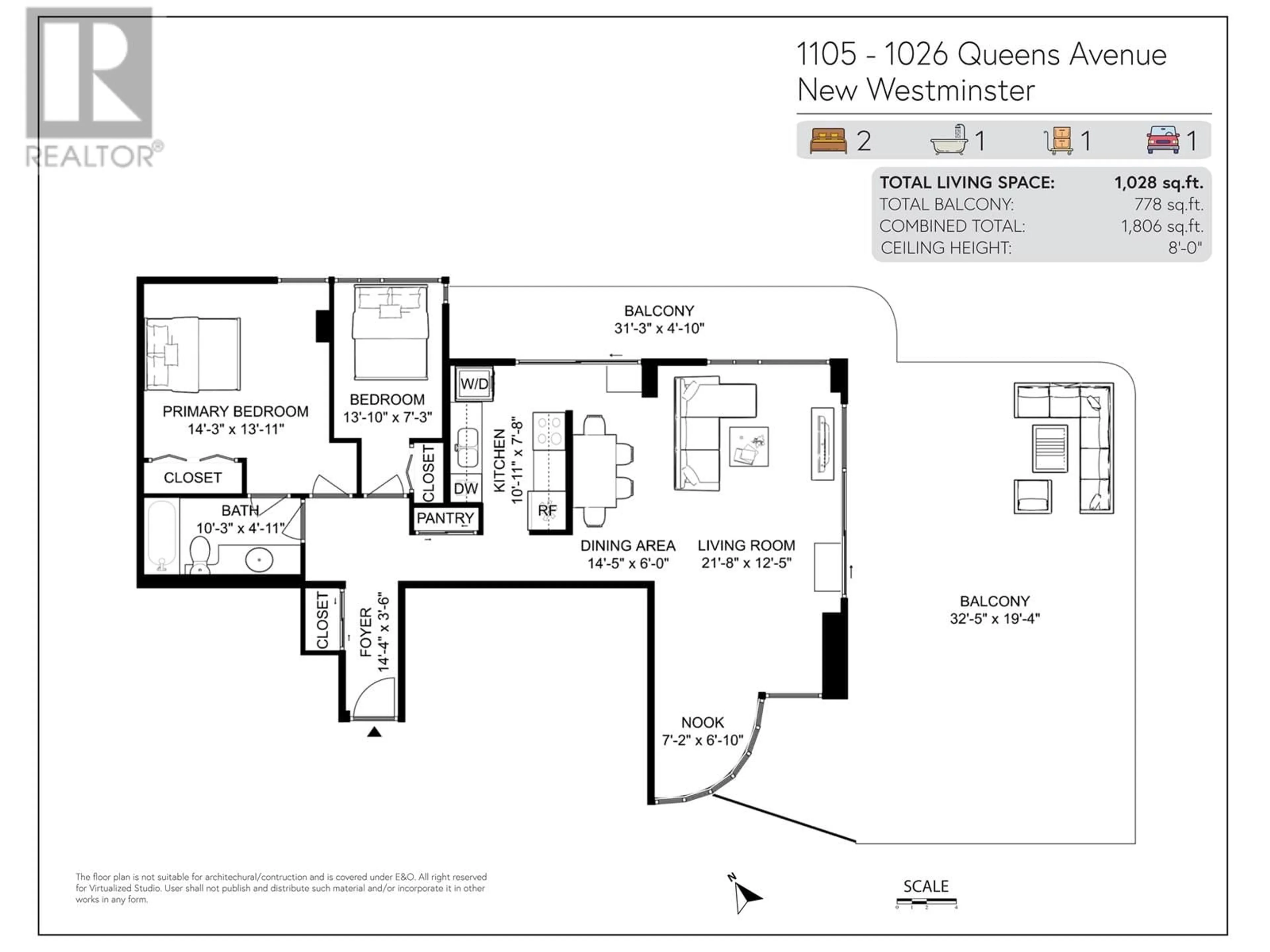 Floor plan for 1105 - 1026 QUEENS AVENUE, New Westminster British Columbia V3M6B2