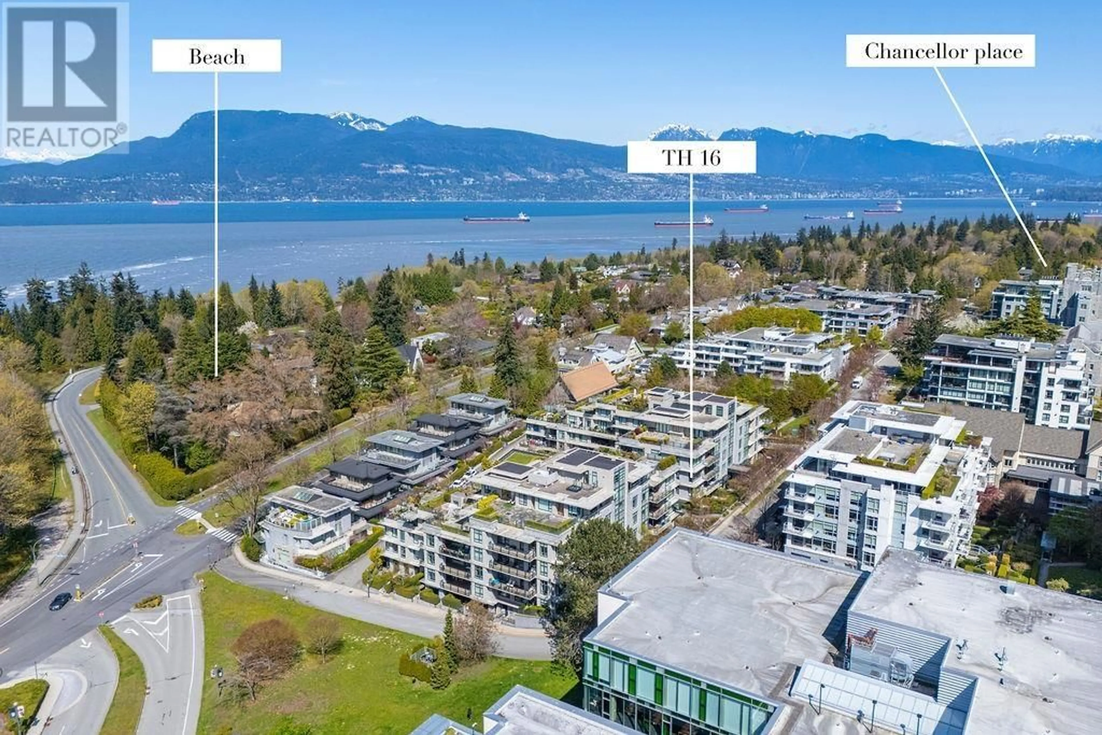 A pic from outside/outdoor area/front of a property/back of a property/a pic from drone, water/lake/river/ocean view for TH16 - 6063 IONA DRIVE, Vancouver British Columbia V6T0B1
