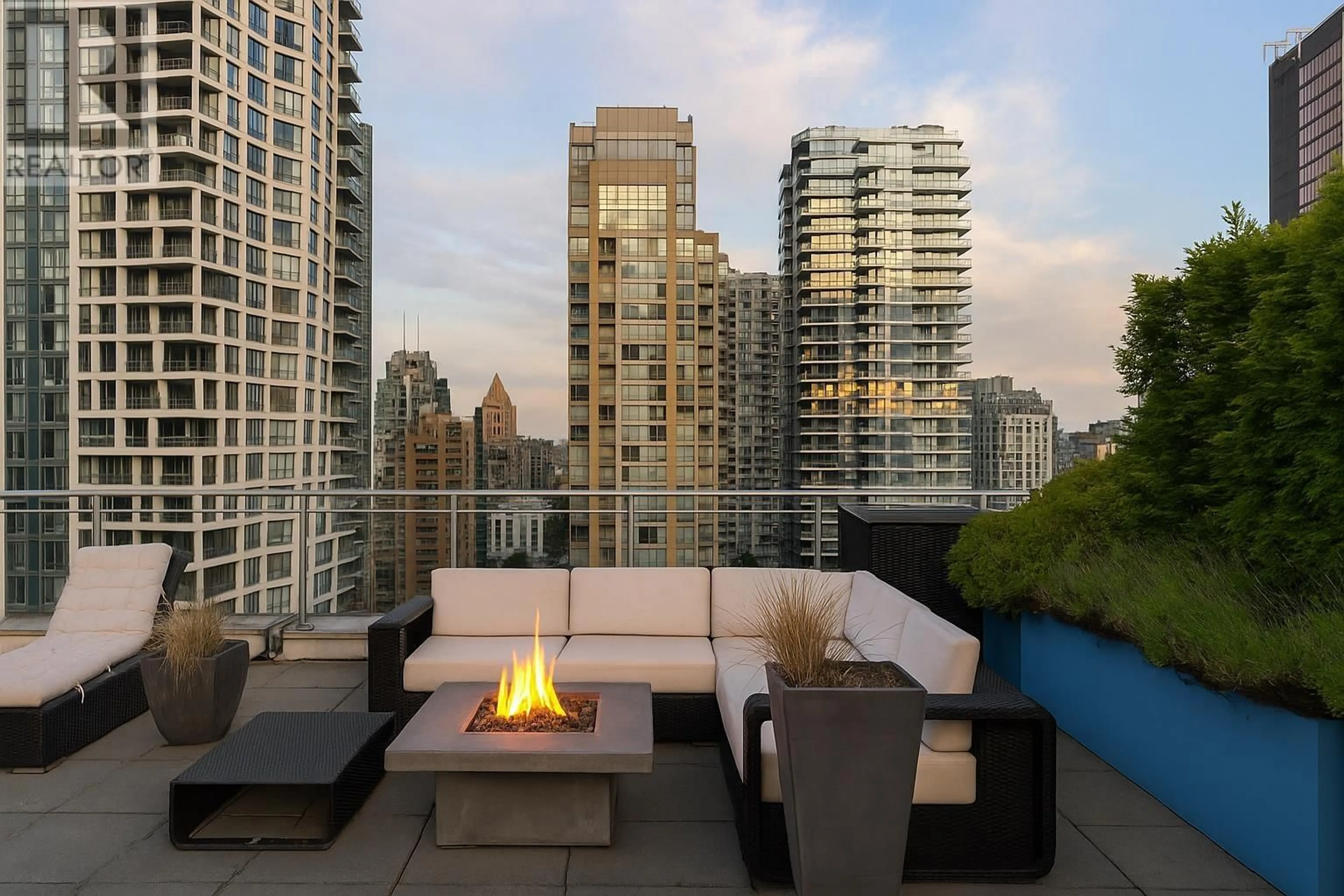 Patio, city buildings view from balcony for 1802 - 1009 HARWOOD STREET, Vancouver British Columbia V6B0C2
