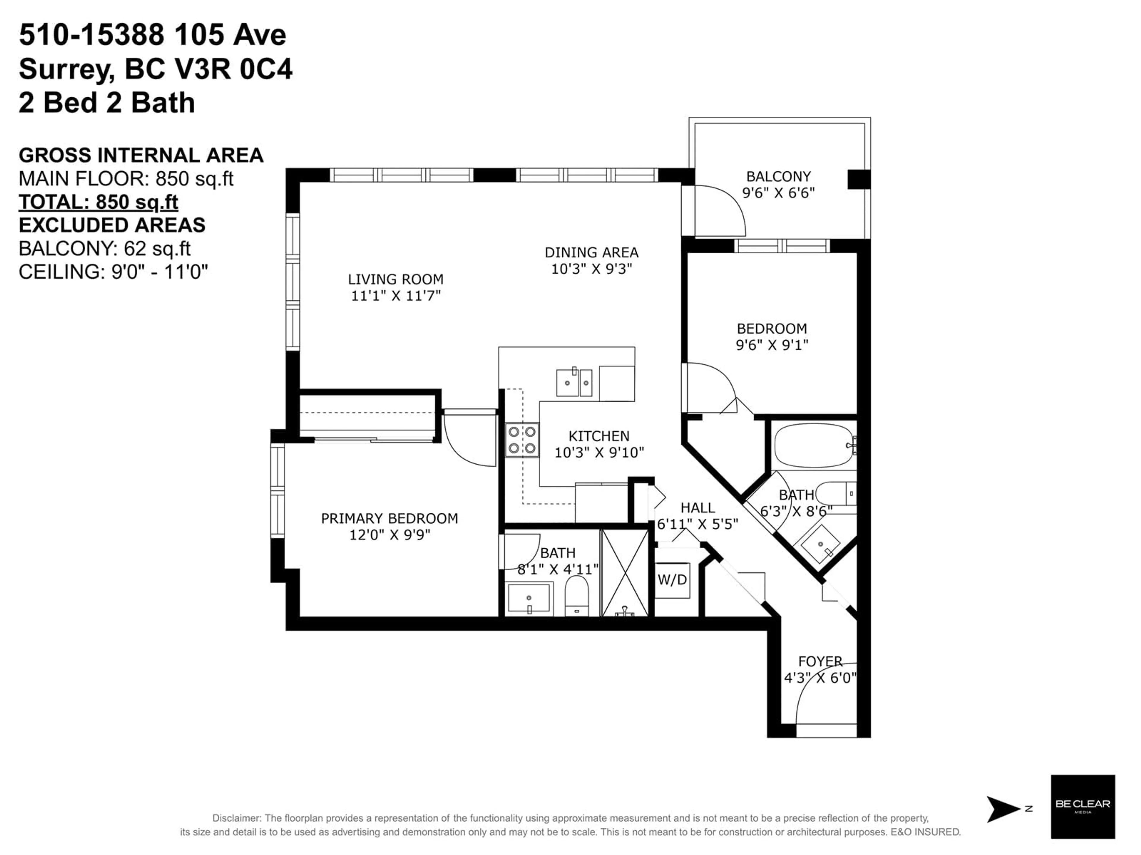Floor plan for 510 - 15388 105, Surrey British Columbia V3R0C4