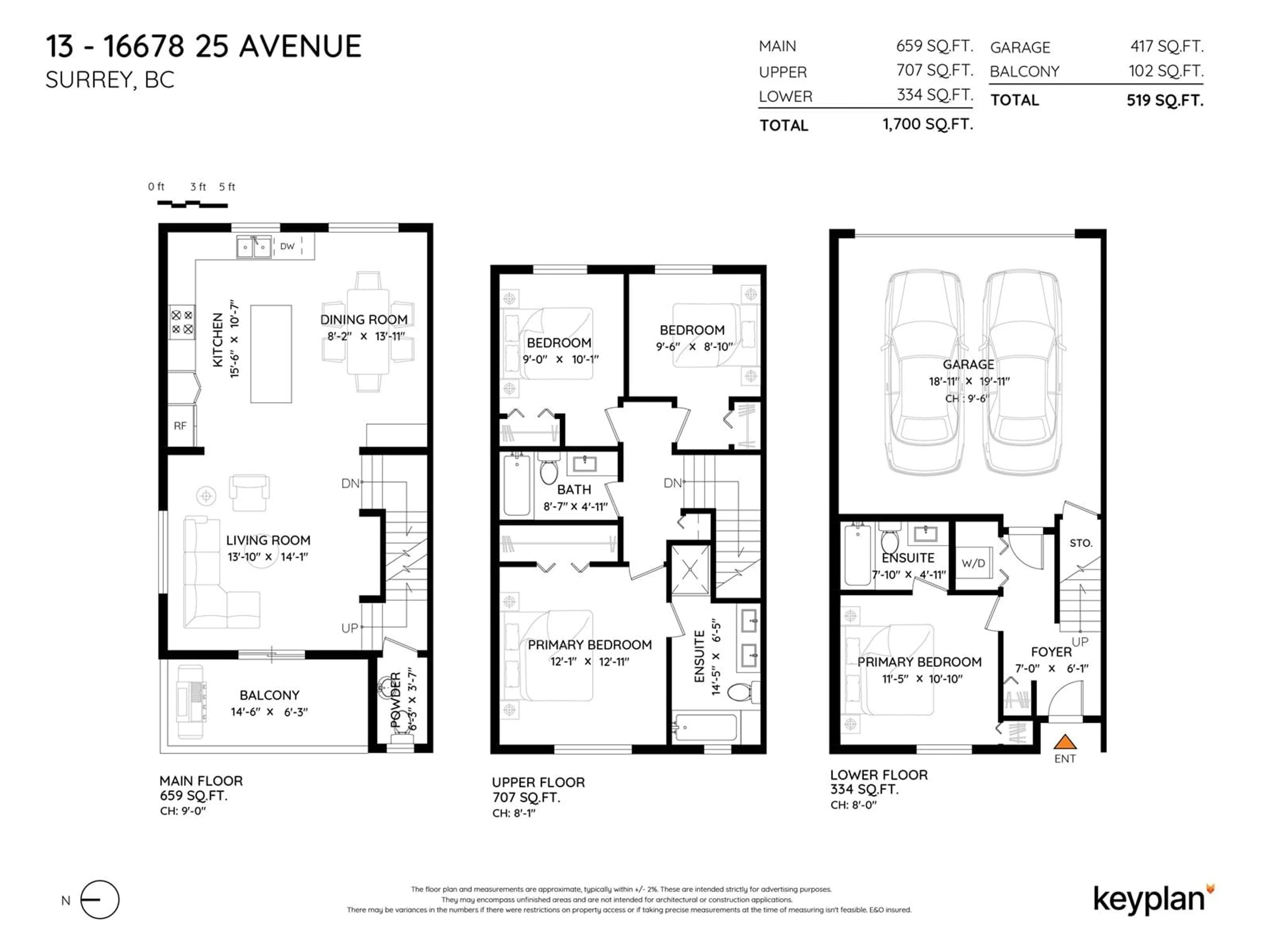 Floor plan for 13 - 16678 25, Surrey British Columbia V2Z0Z2