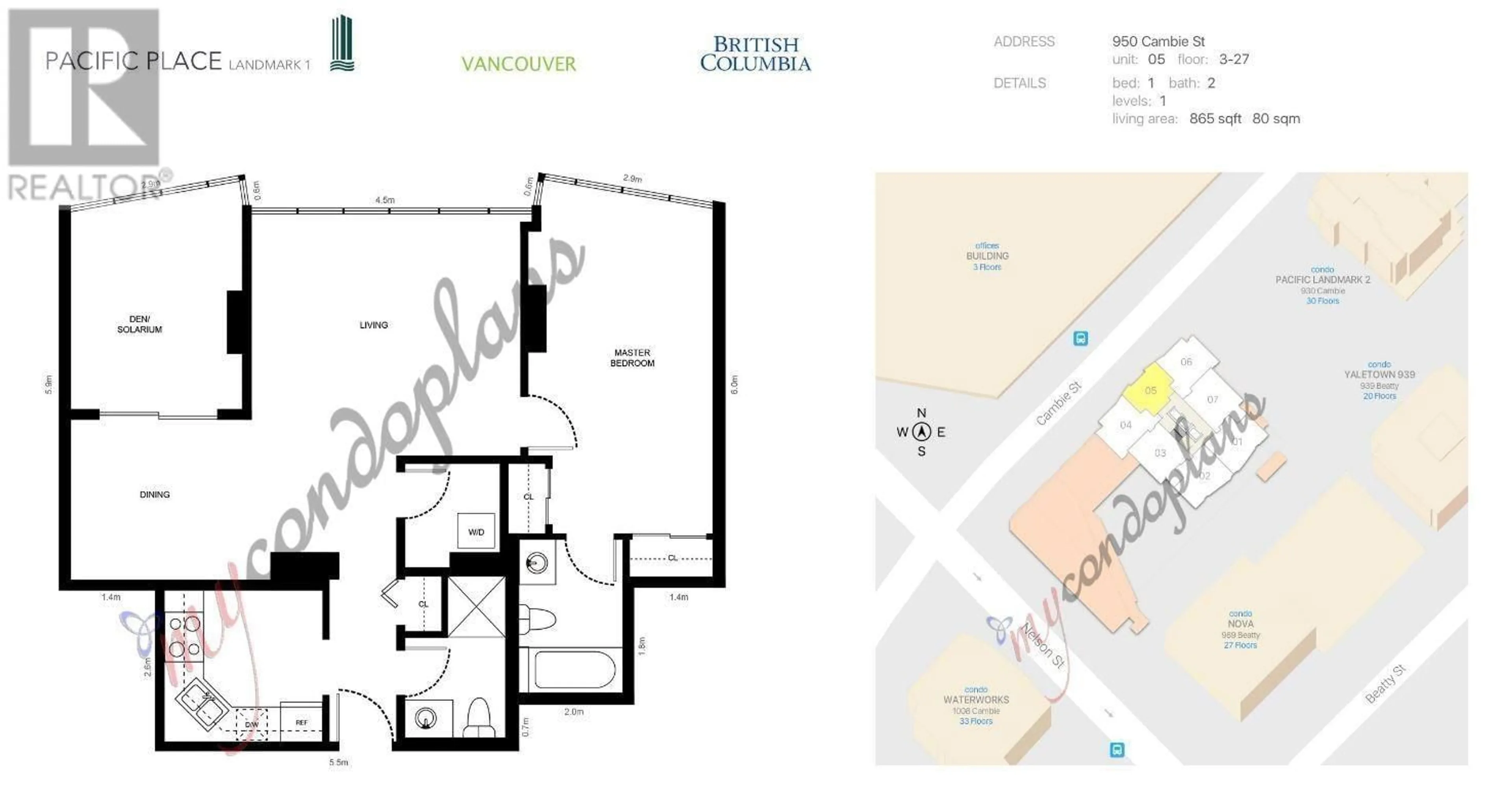 Floor plan for 1905 - 950 CAMBIE STREET, Vancouver British Columbia V6B5X5