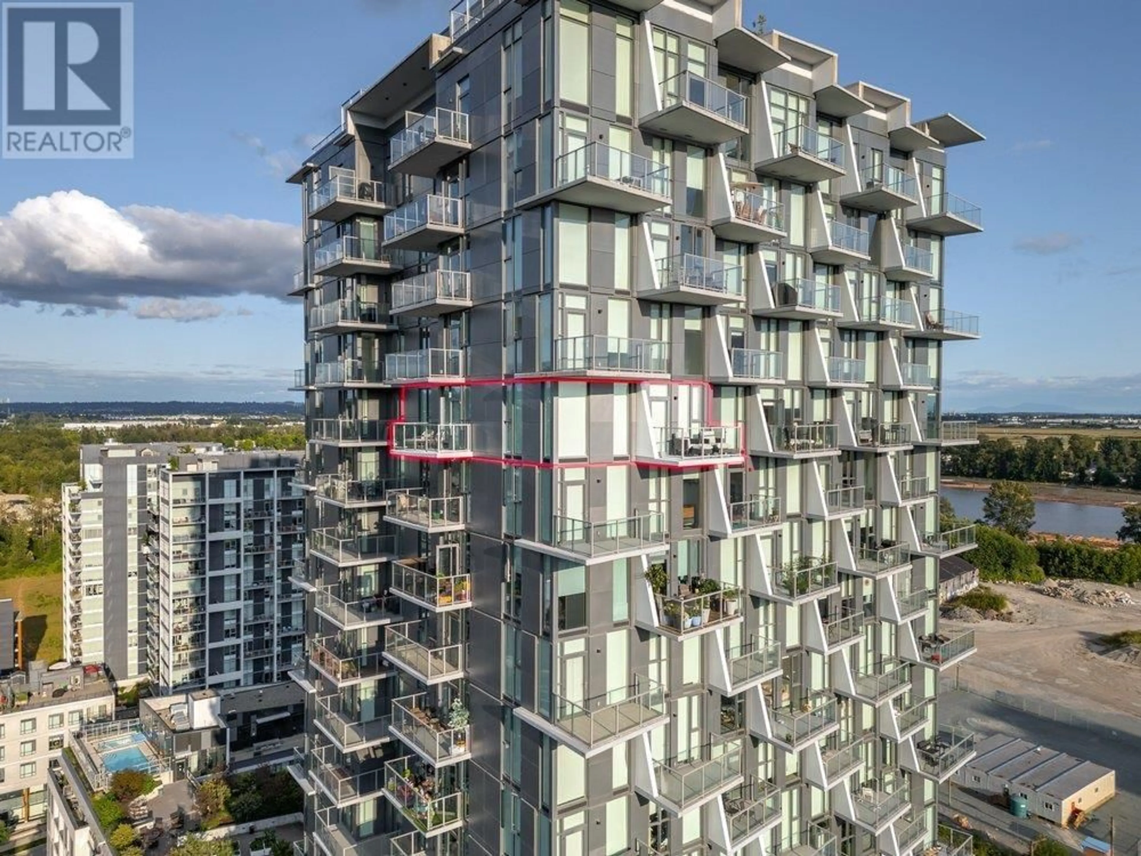 A pic from outside/outdoor area/front of a property/back of a property/a pic from drone, building for 2102 - 3538 SAWMILL CRESCENT, Vancouver British Columbia V5S0J8