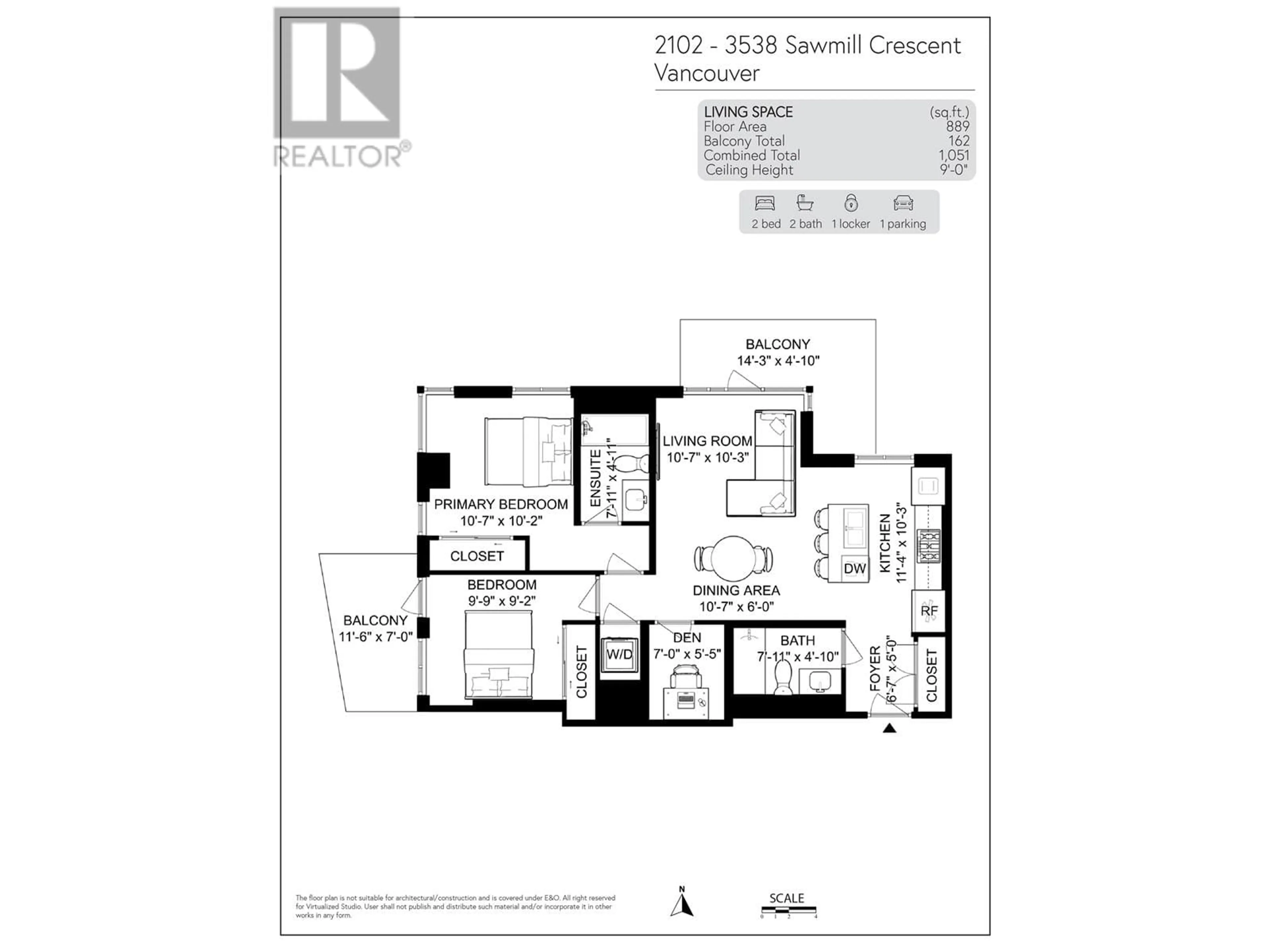 Floor plan for 2102 - 3538 SAWMILL CRESCENT, Vancouver British Columbia V5S0J8