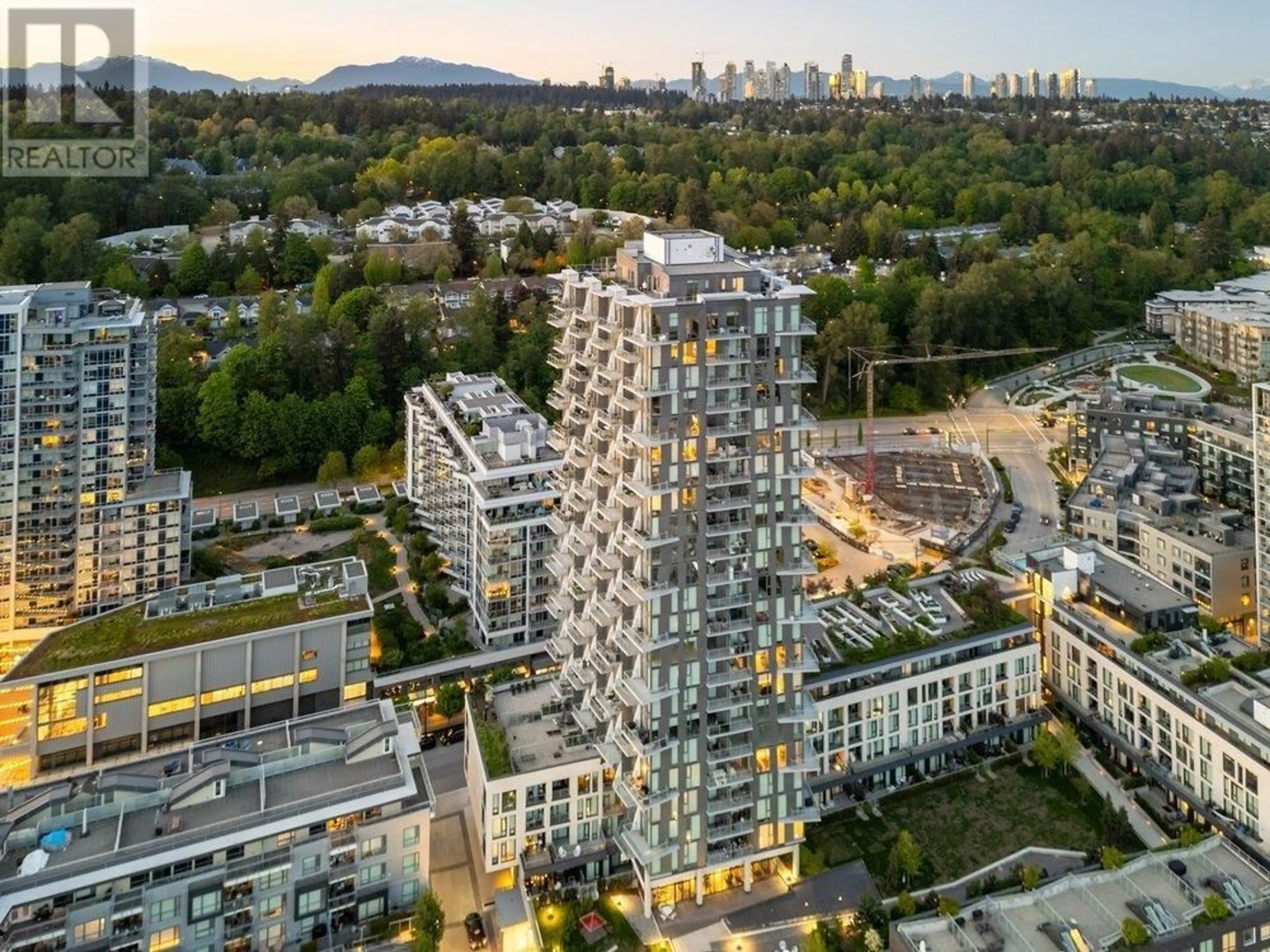 A pic from outside/outdoor area/front of a property/back of a property/a pic from drone, city buildings view from balcony for 2102 - 3538 SAWMILL CRESCENT, Vancouver British Columbia V5S0J8
