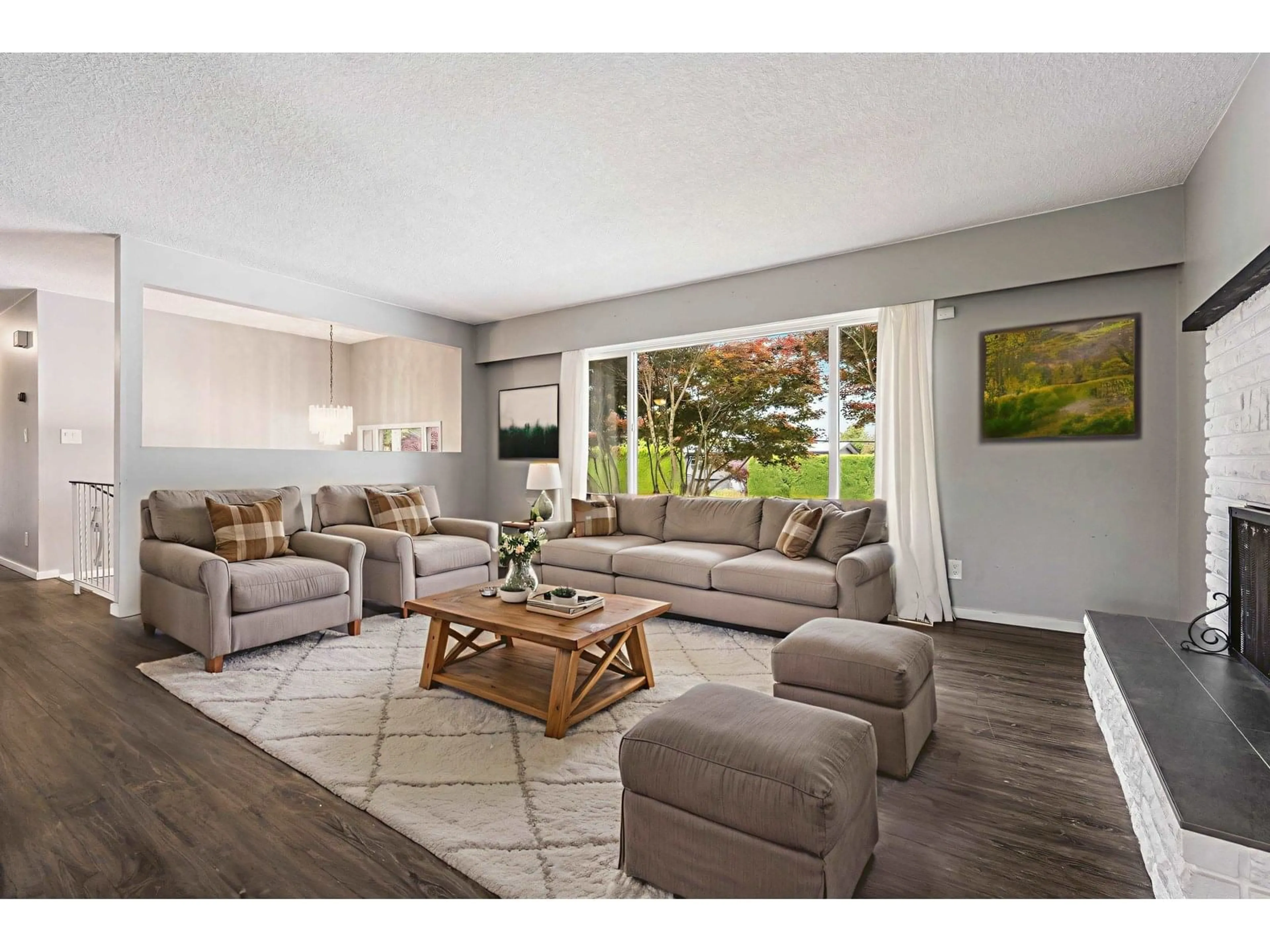 Living room with furniture, wood/laminate floor for 10142 DUBLIN DRIVE, Chilliwack British Columbia V2P6K7
