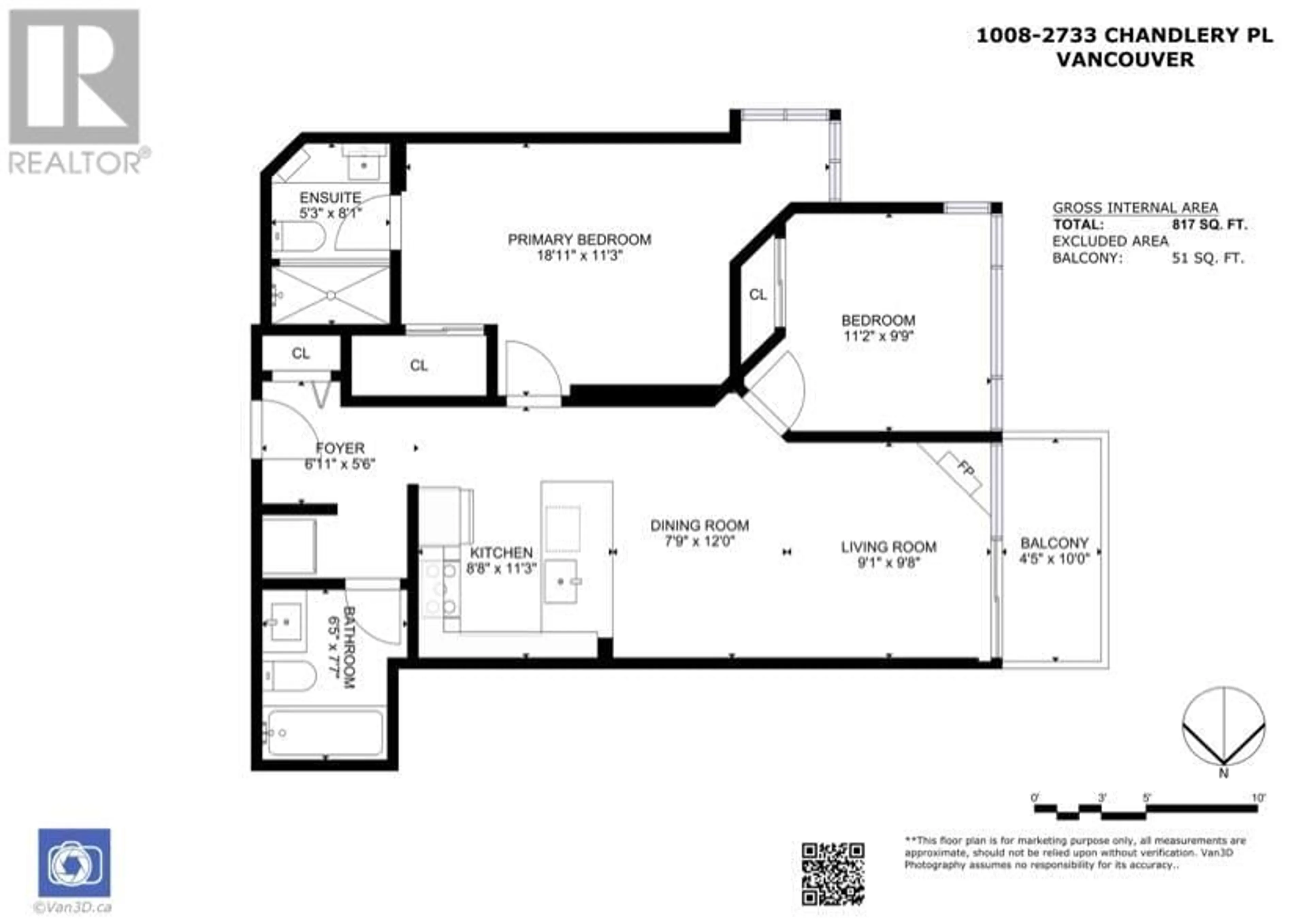 Floor plan for 1008 - 2733 CHANDLERY PLACE, Vancouver British Columbia V5S4V3