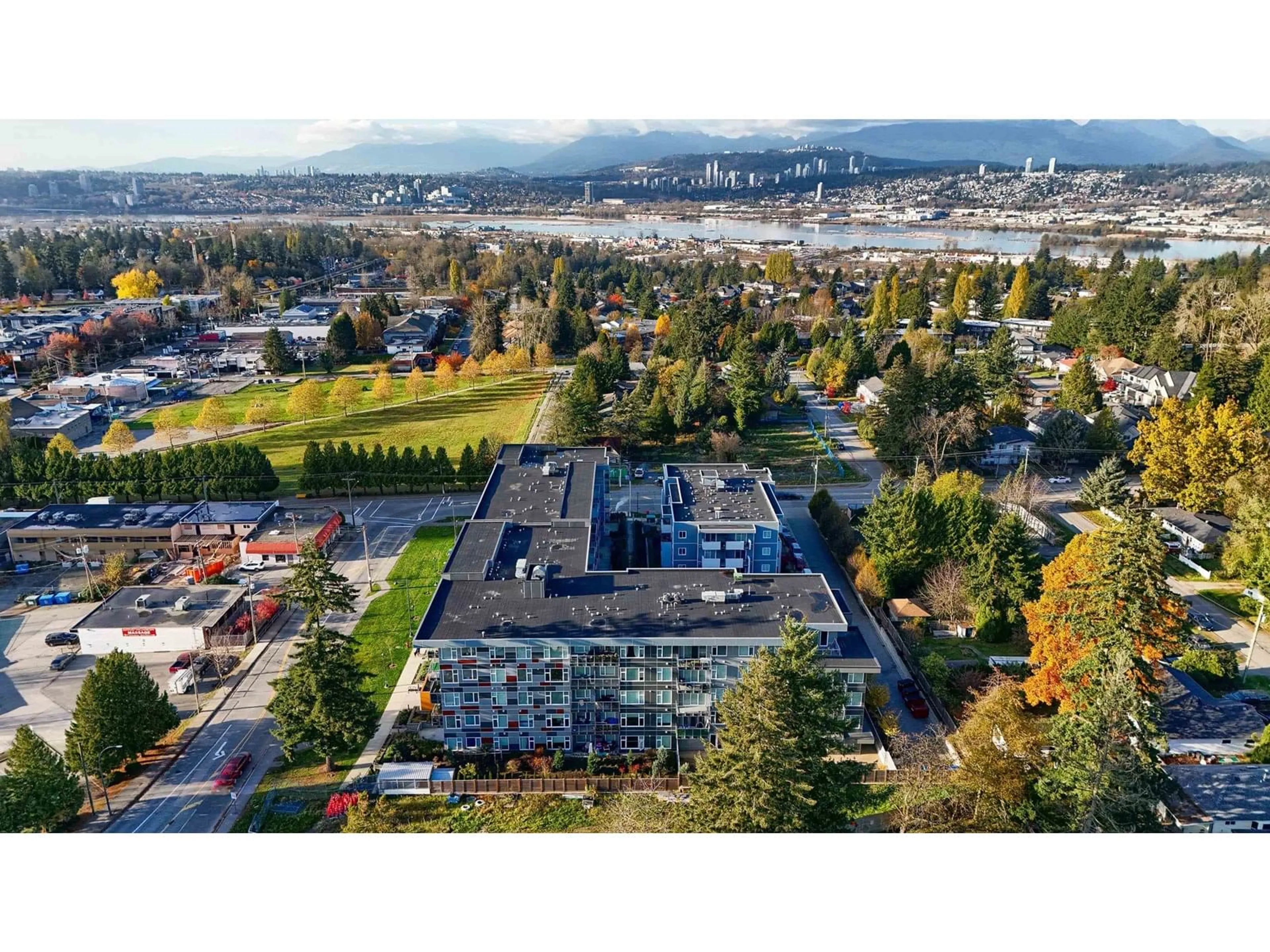 A pic from outside/outdoor area/front of a property/back of a property/a pic from drone, mountain view for 301 - 10838 WHALLEY, Surrey British Columbia V3R0G8