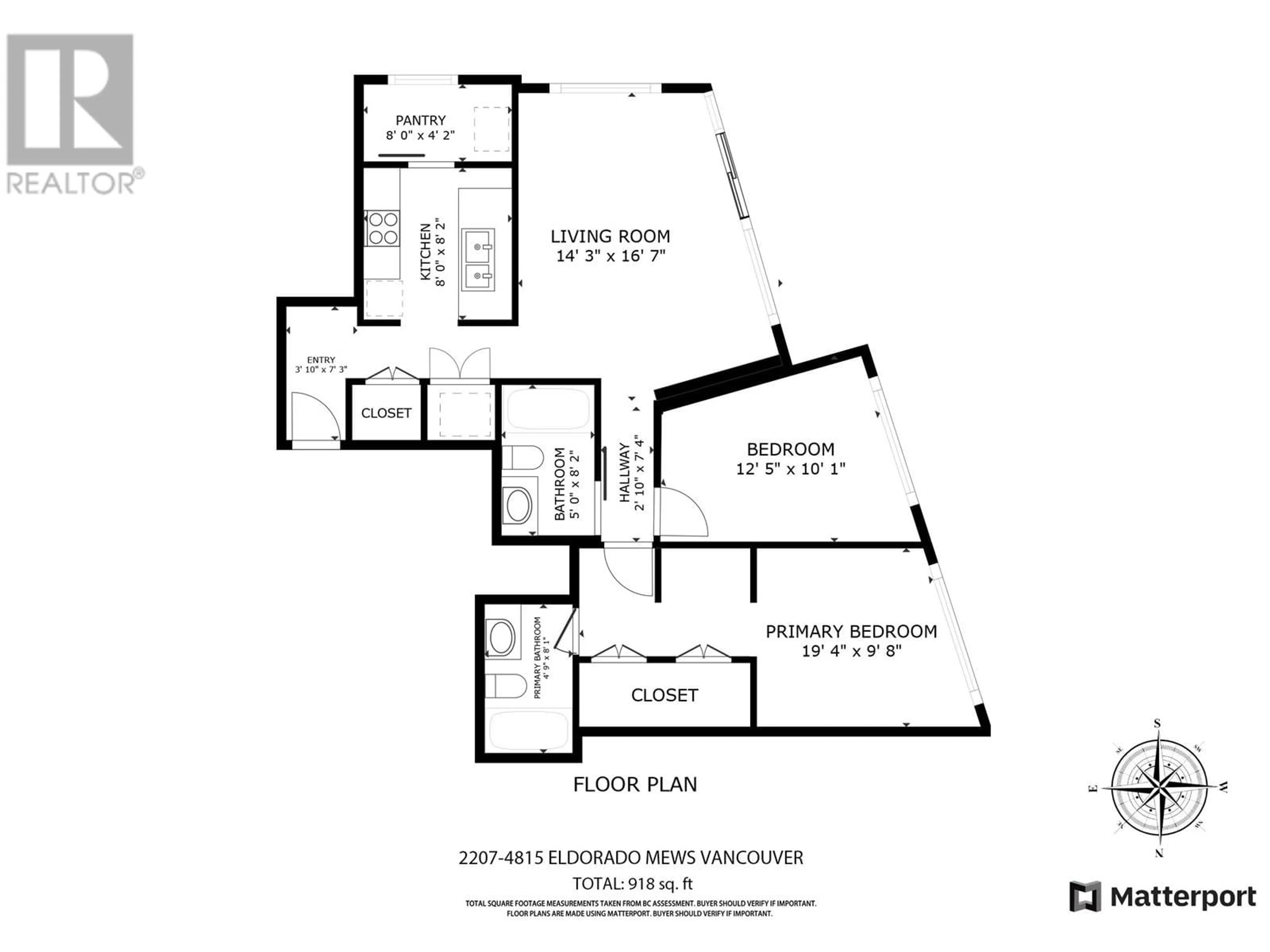 Floor plan for 2207 - 4815 ELDORADO MEWS, Vancouver British Columbia V5R0B2
