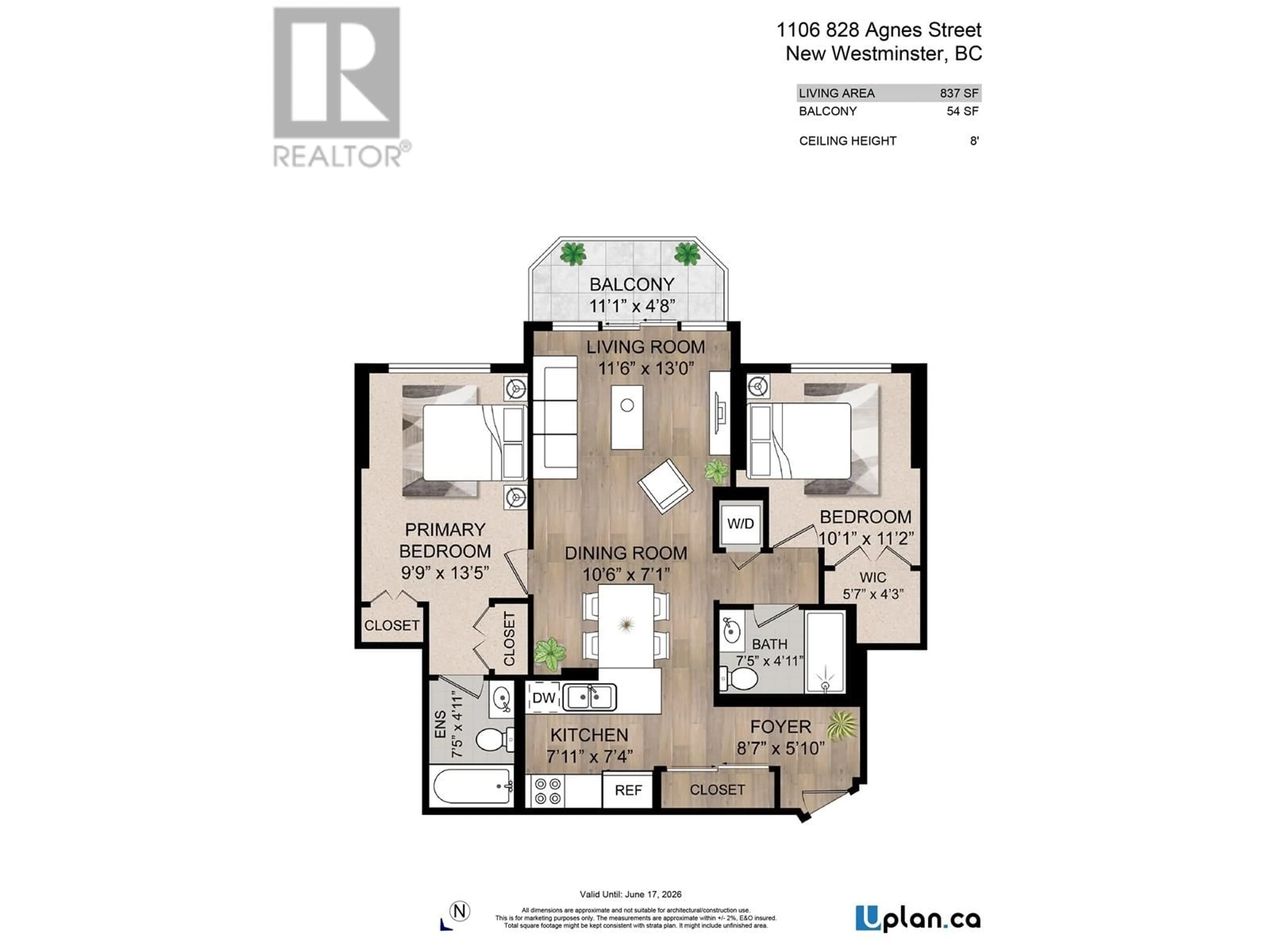 Floor plan for 1106 - 828 AGNES STREET, New Westminster British Columbia V3M6R4