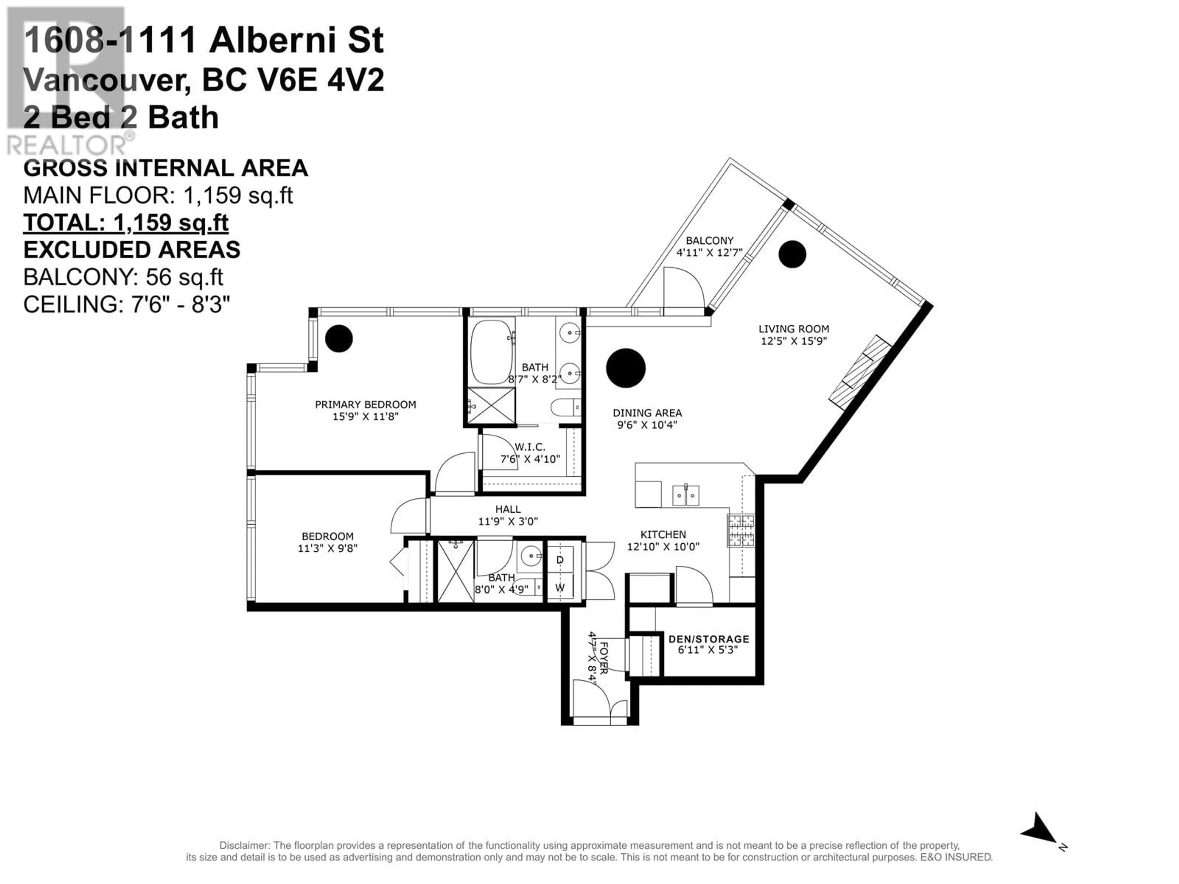 Floor plan for 1608 - 1111 ALBERNI STREET, Vancouver British Columbia V6E4V2