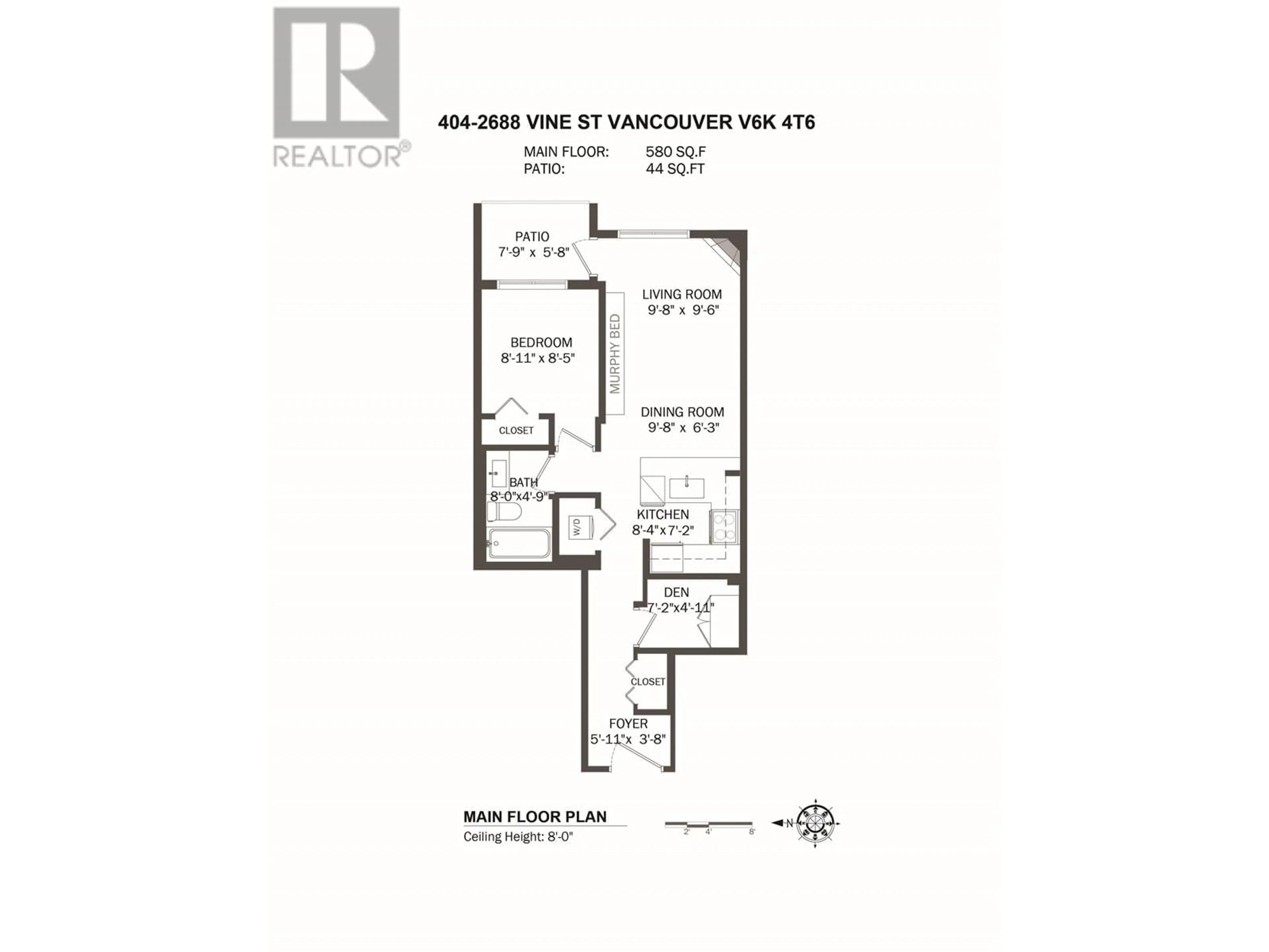 Floor plan for 404 - 2688 VINE STREET, Vancouver British Columbia V6K4T6