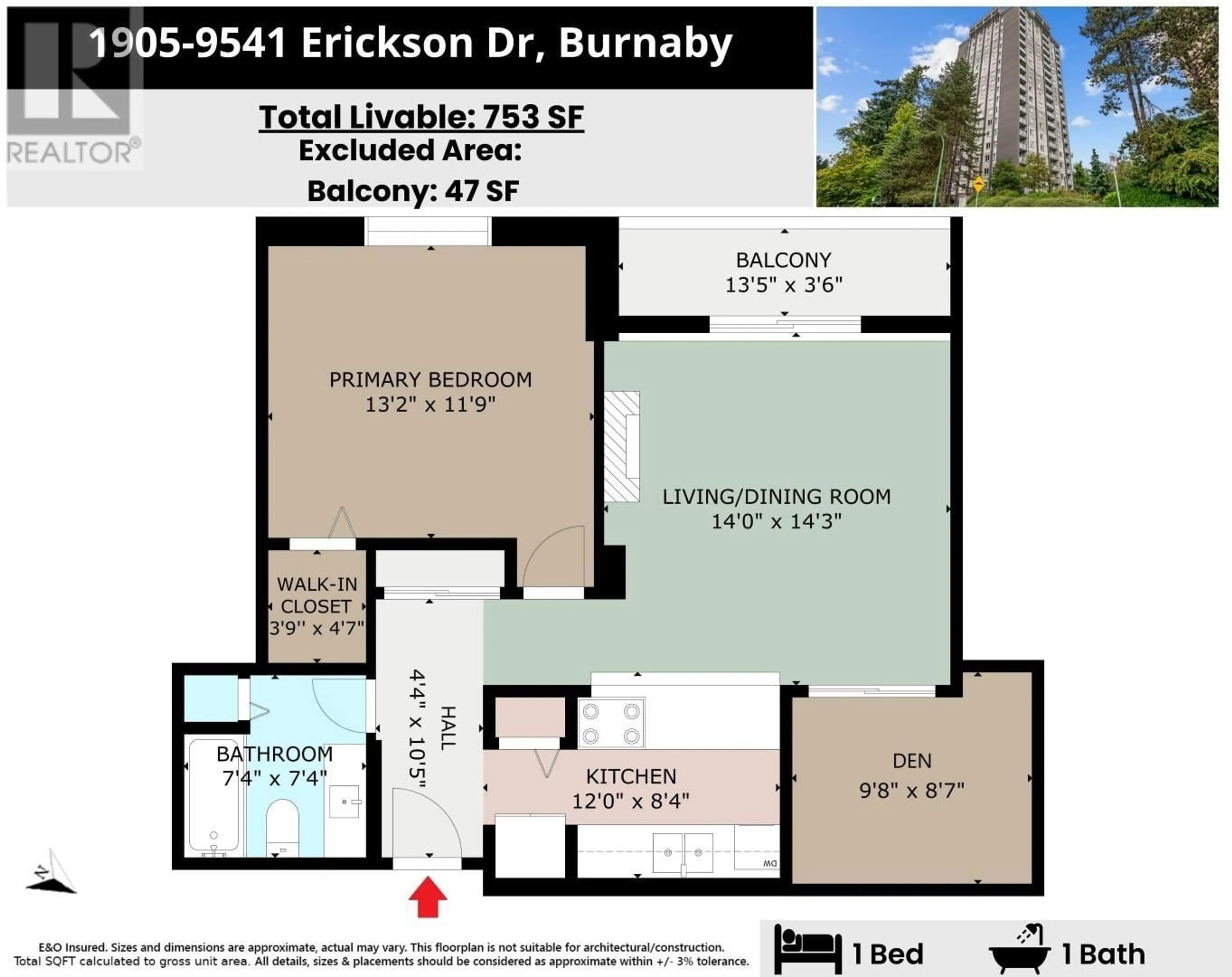 Floor plan for 1905 - 9541 ERICKSON DRIVE, Burnaby British Columbia V3J7N8