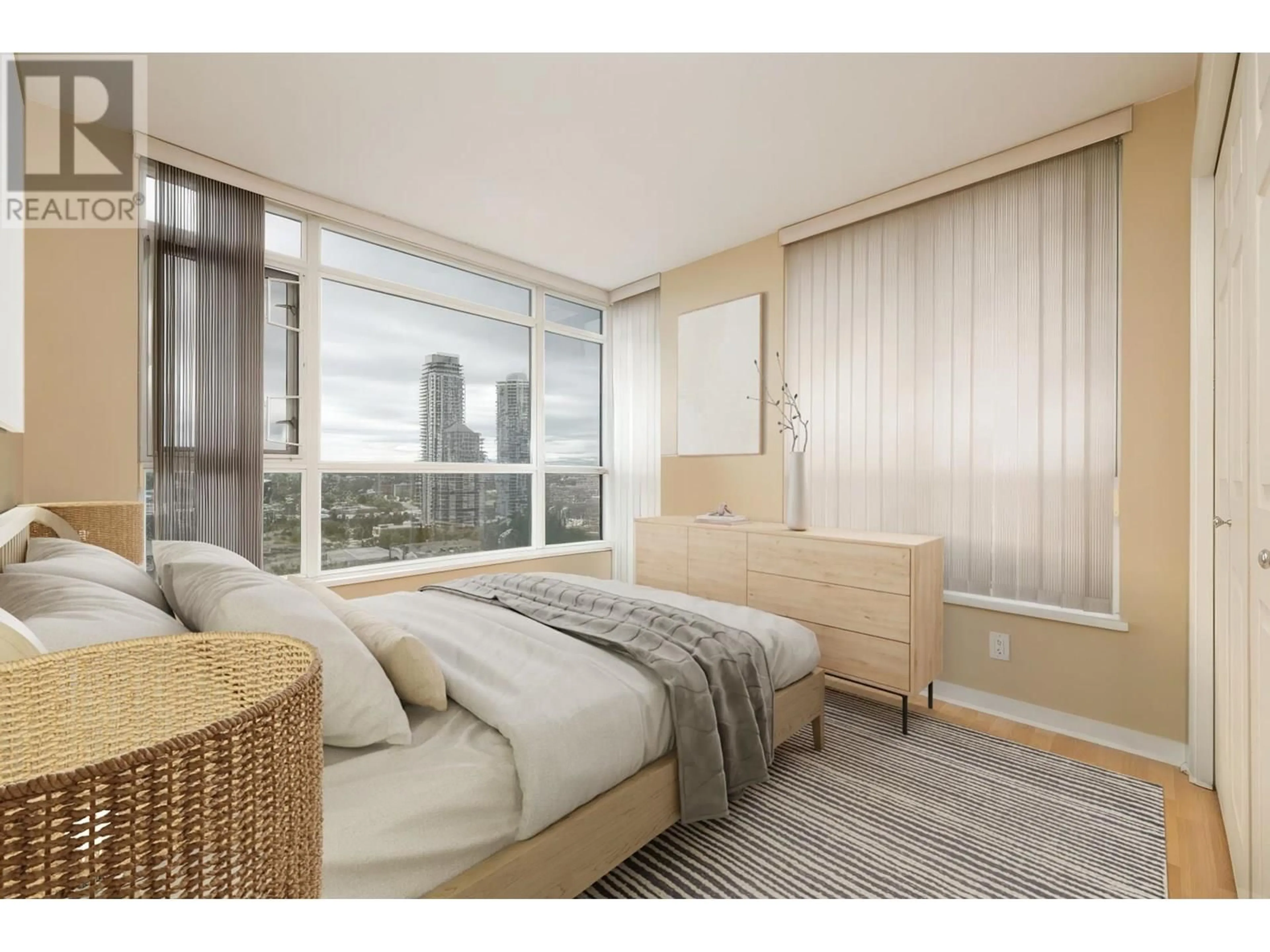 Bedroom with bed, wood/laminate floor for 2203 - 2088 MADISON AVENUE, Burnaby British Columbia V5C6T5