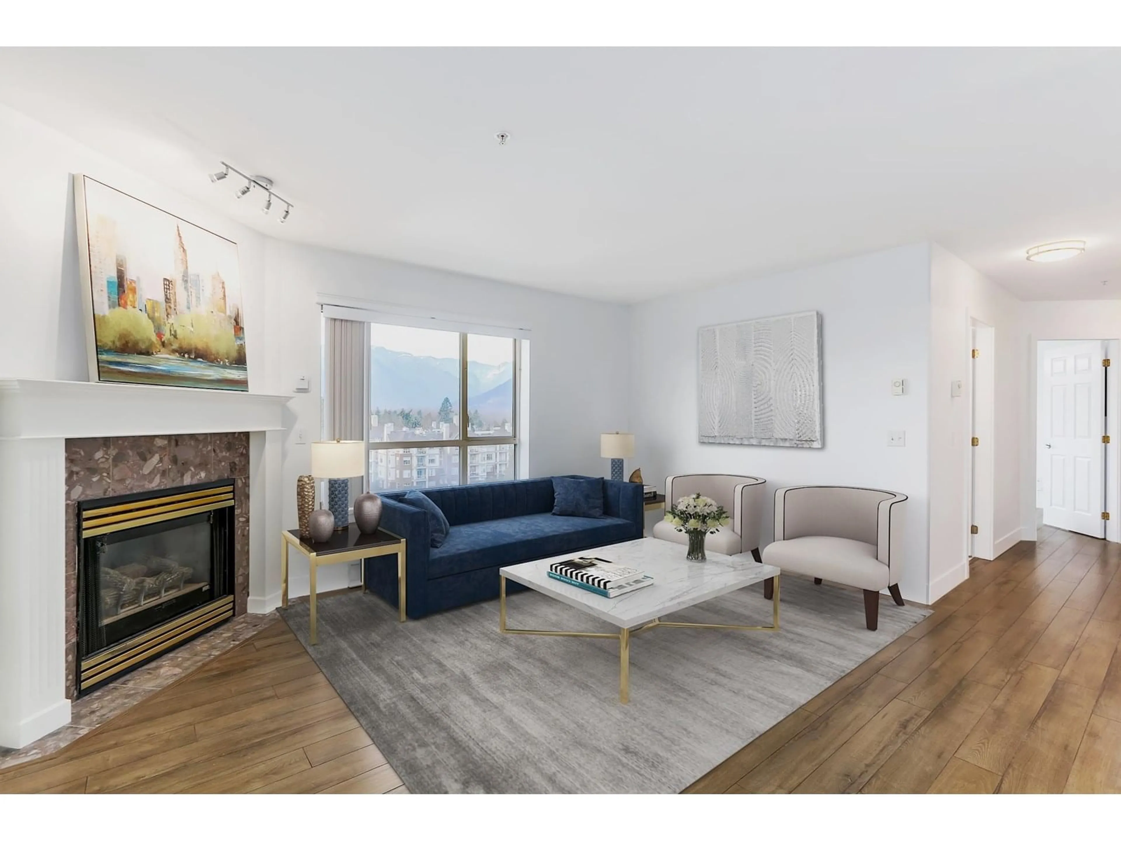Living room with furniture, wood/laminate floor for 604 - 45745 PRINCESS AVENUE, Chilliwack British Columbia V2P2B5