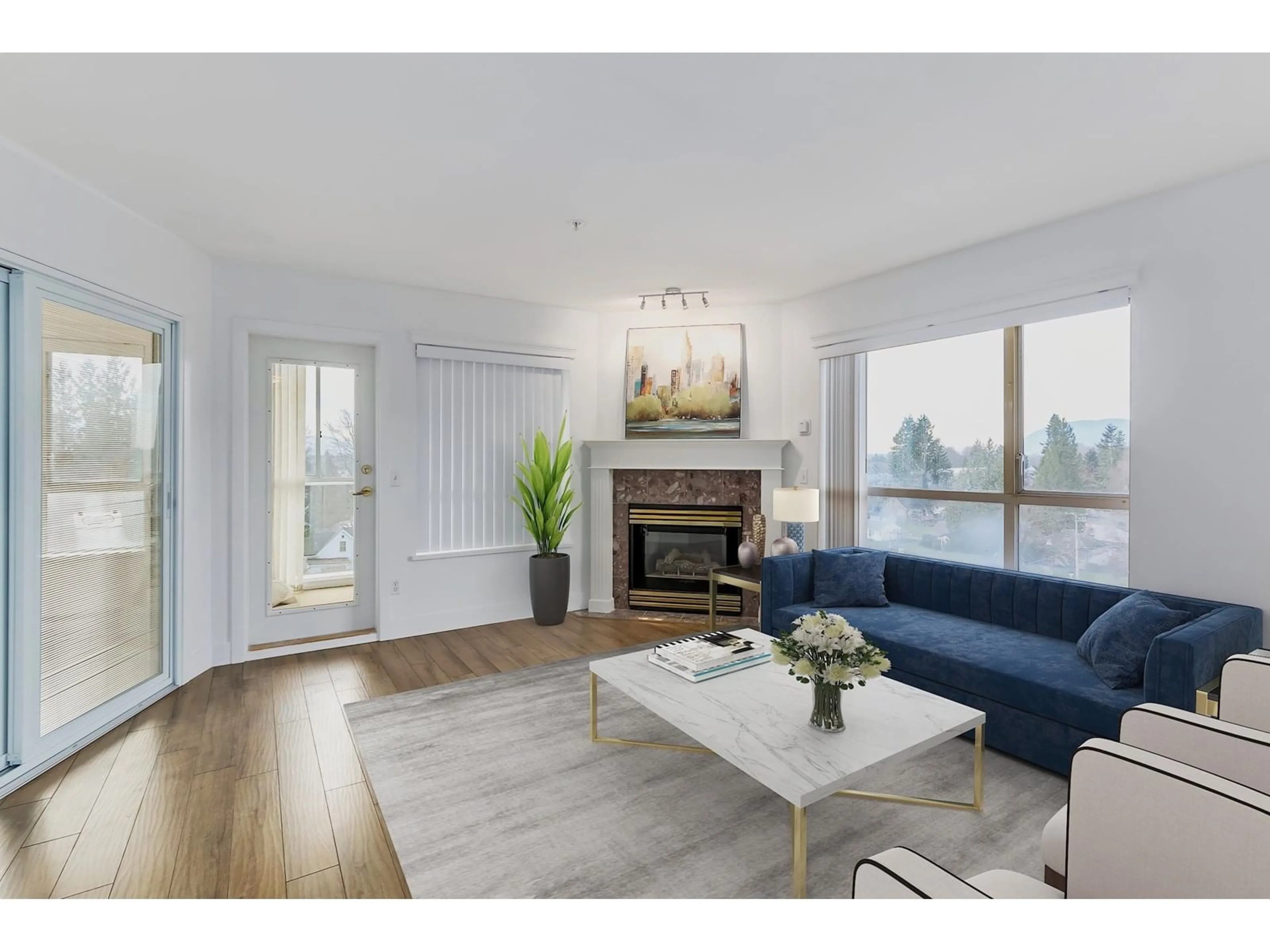 Living room with furniture, wood/laminate floor for 604 - 45745 PRINCESS AVENUE, Chilliwack British Columbia V2P2B5