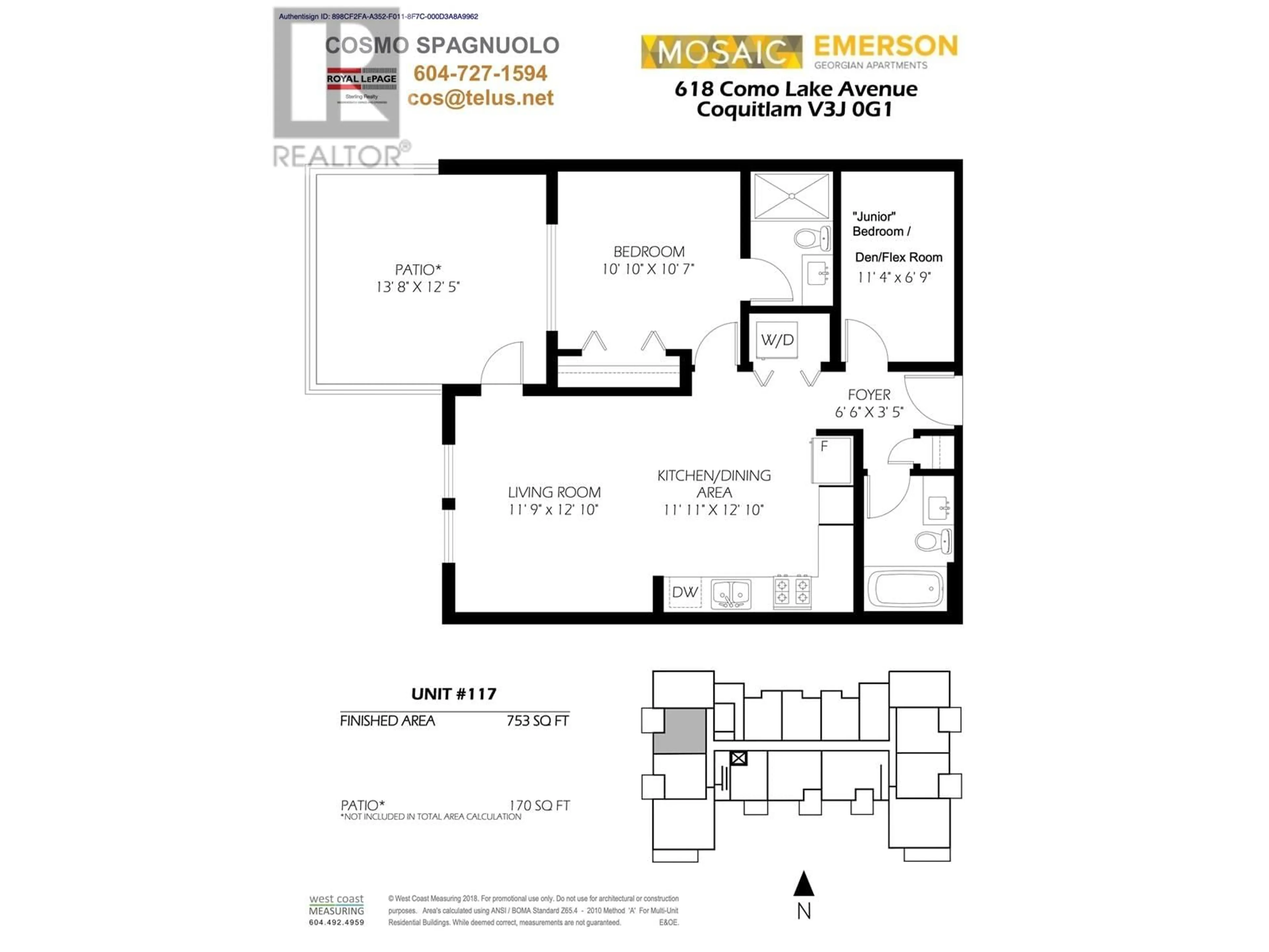 Floor plan for 117 - 618 COMO LAKE AVENUE, Coquitlam British Columbia V3J0G1