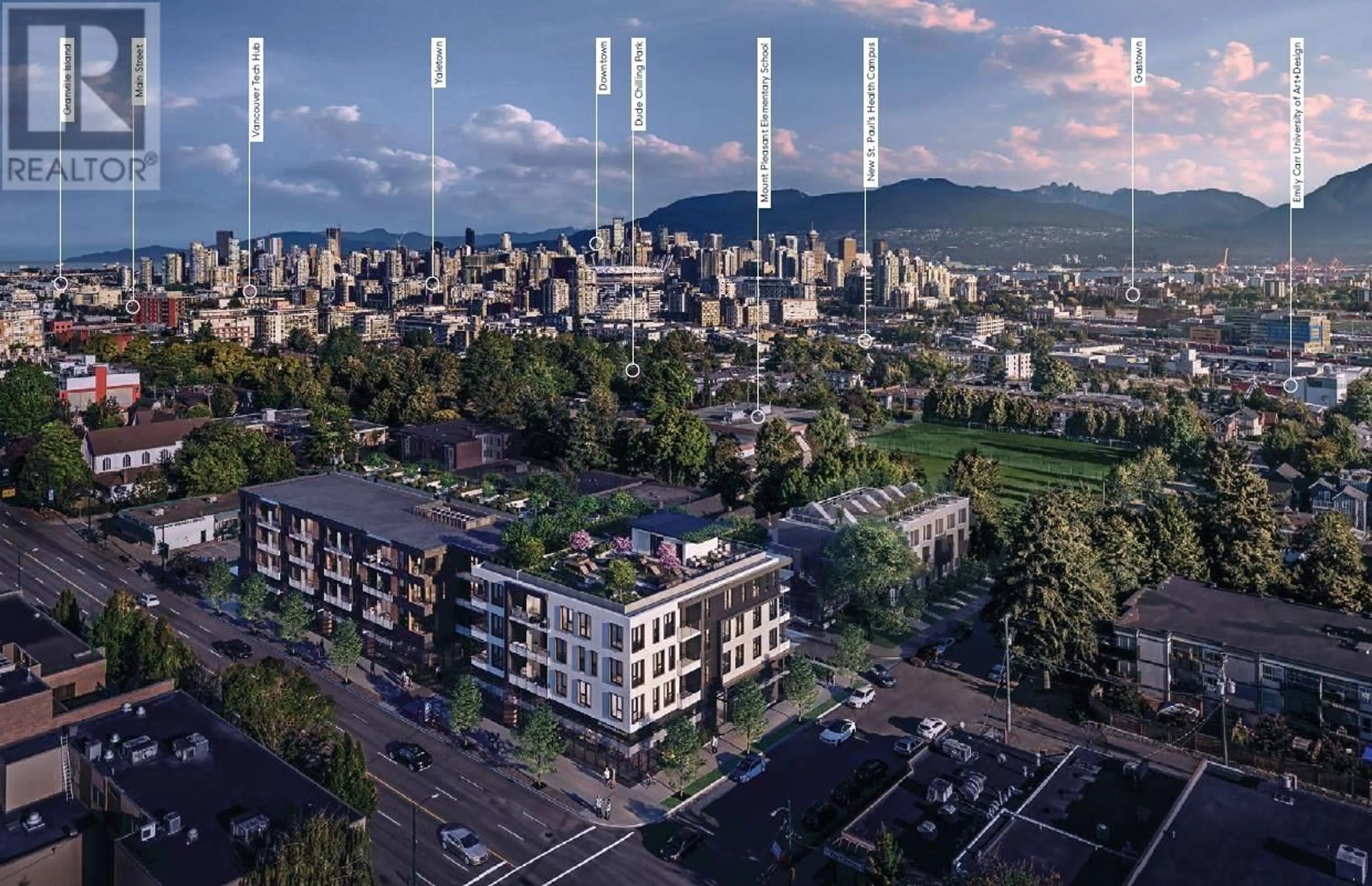 A pic from outside/outdoor area/front of a property/back of a property/a pic from drone, unknown for 407 - 471 BROADWAY, Vancouver British Columbia V5T1W9
