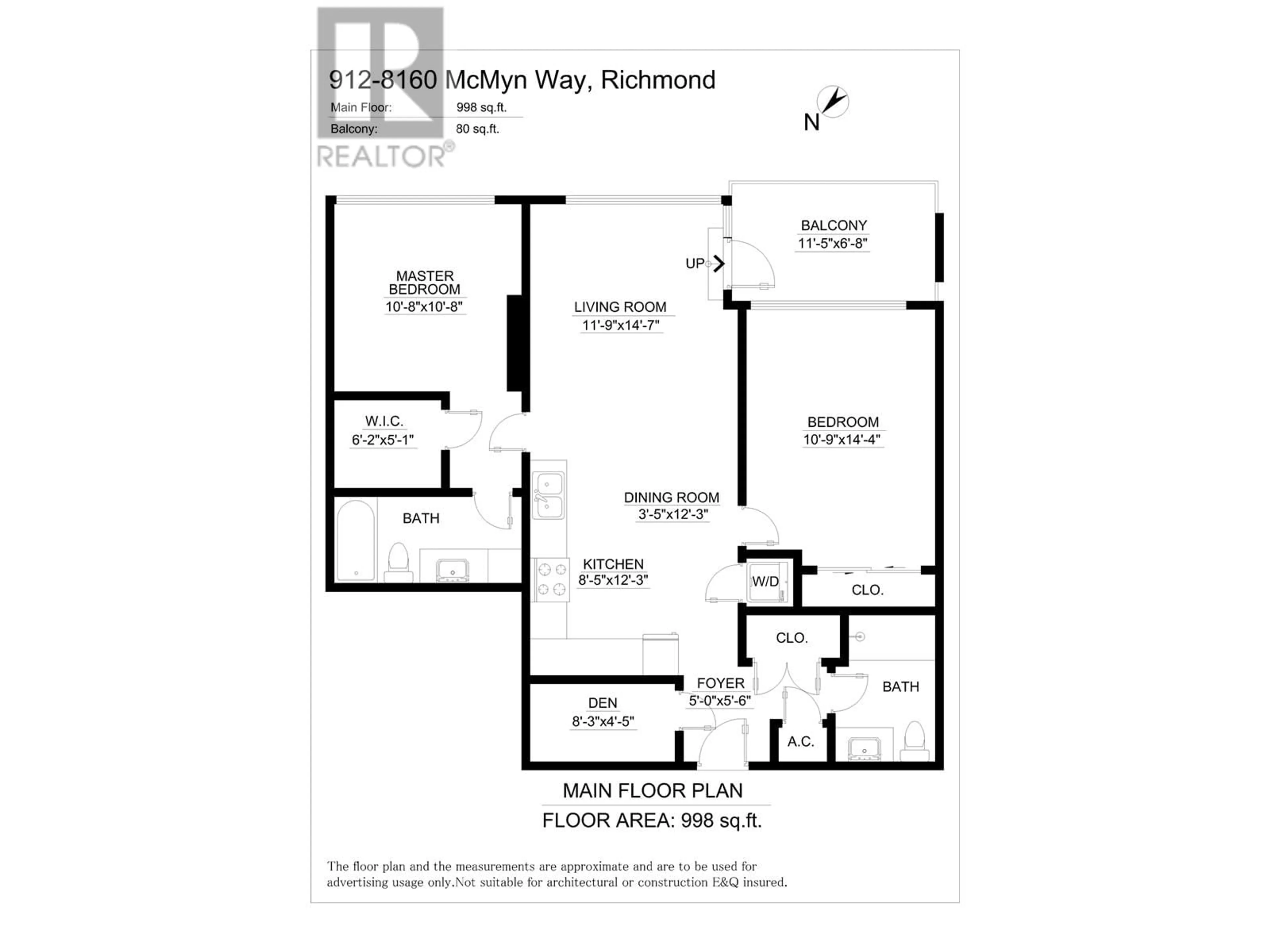 Floor plan for 912 - 8160 MCMYN WAY, Richmond British Columbia V6X0V2