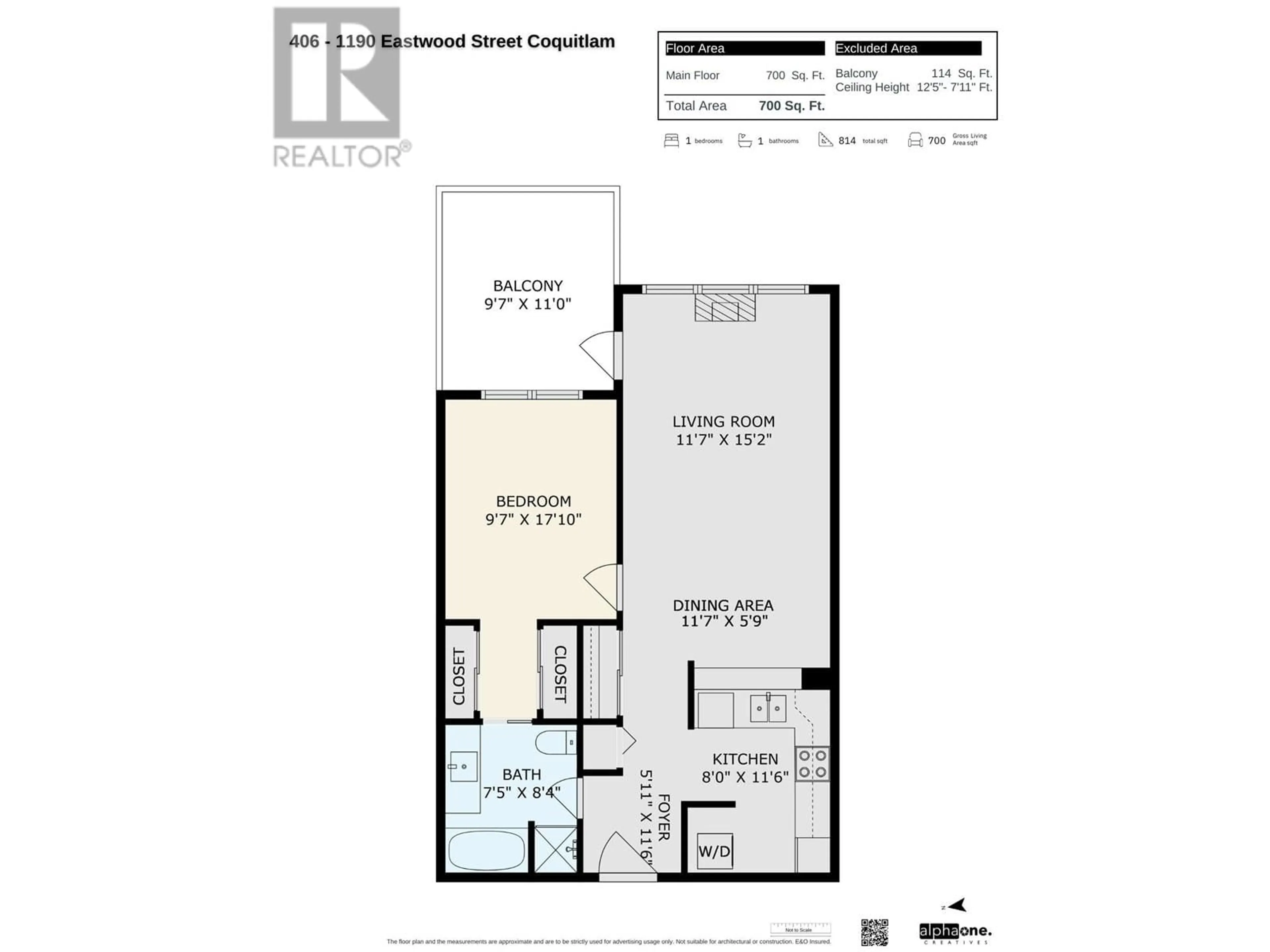 Floor plan for 406 - 1190 EASTWOOD STREET, Coquitlam British Columbia V3B7S1