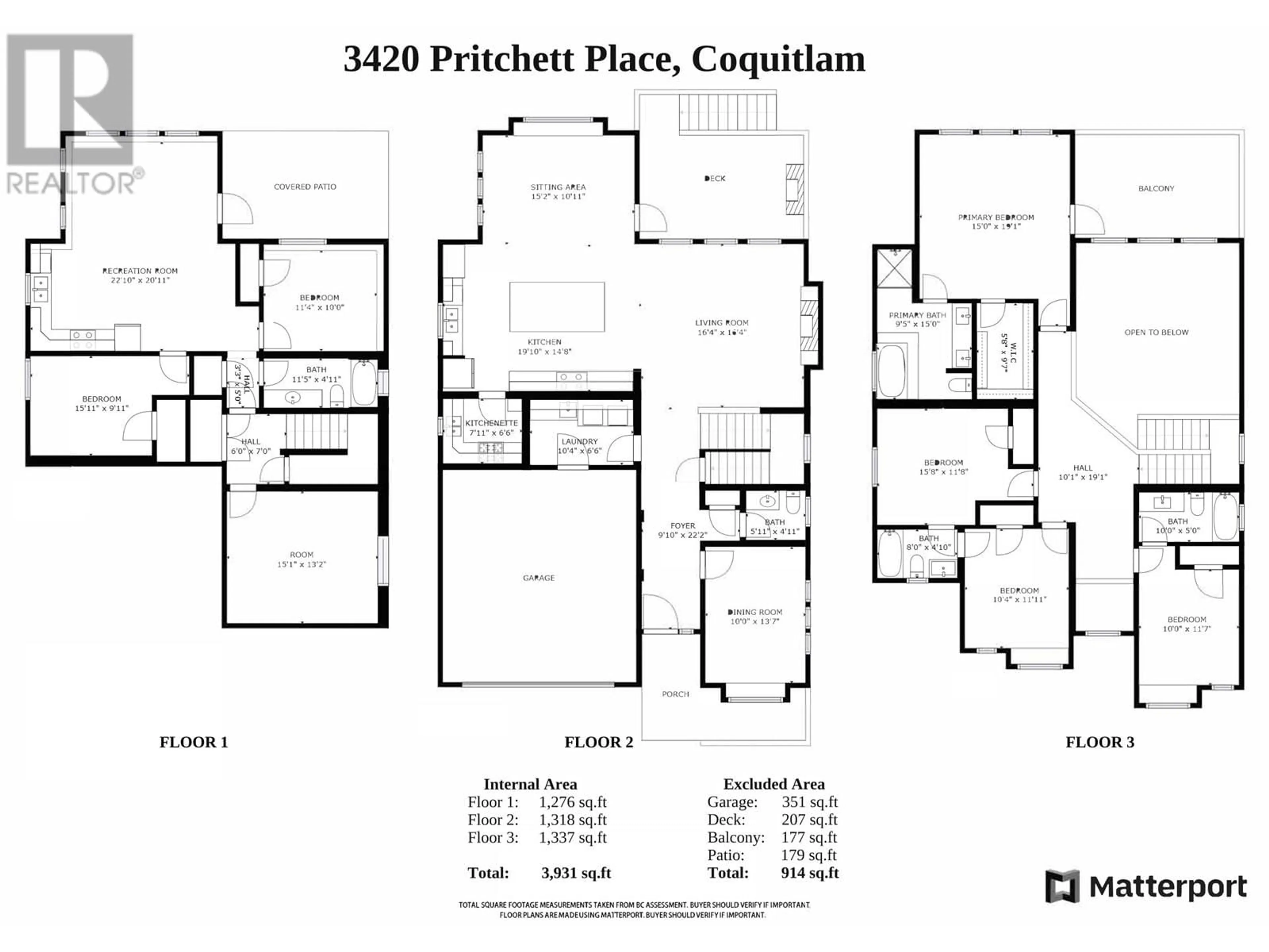 Floor plan for 3420 PRITCHETT PLACE, Coquitlam British Columbia V3E0L2